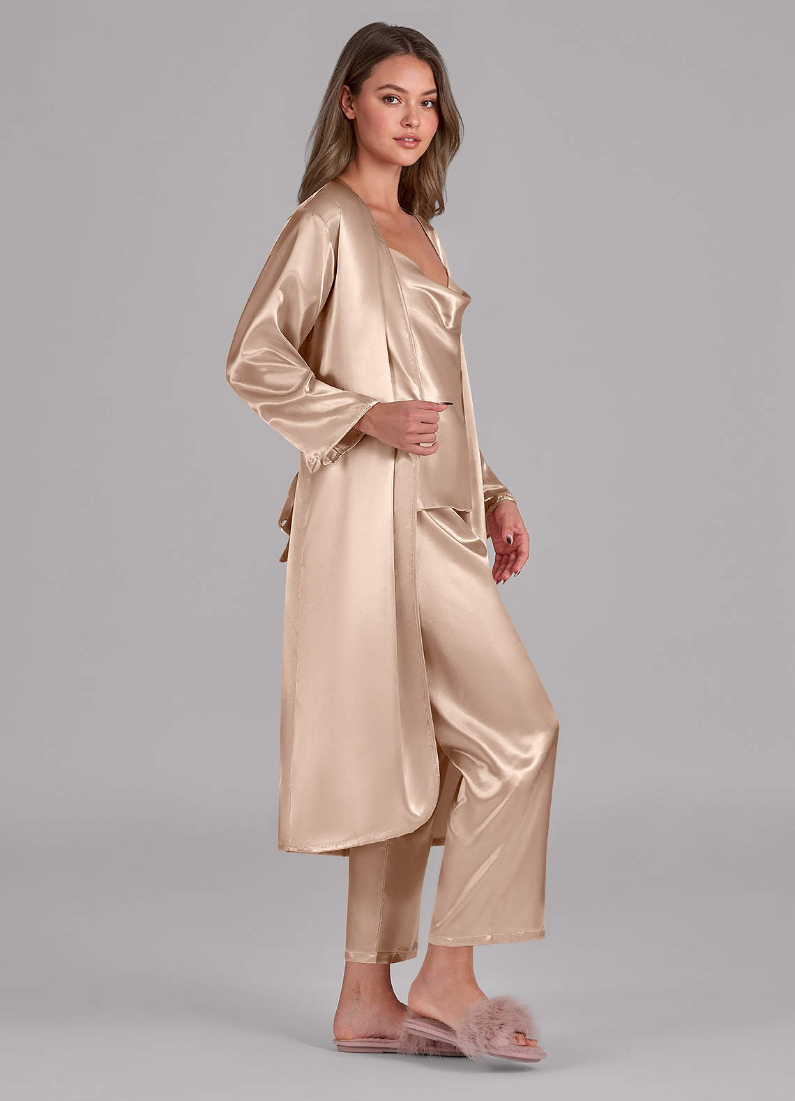front Satin Long Sleeves 3-Piece Loungewear Set