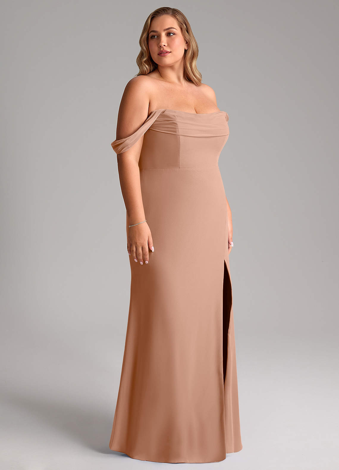 Azazie Saige Bridesmaid Dresses Champagne Rose A-Line Off the Shoulder Chiffon Convertible Dress image11