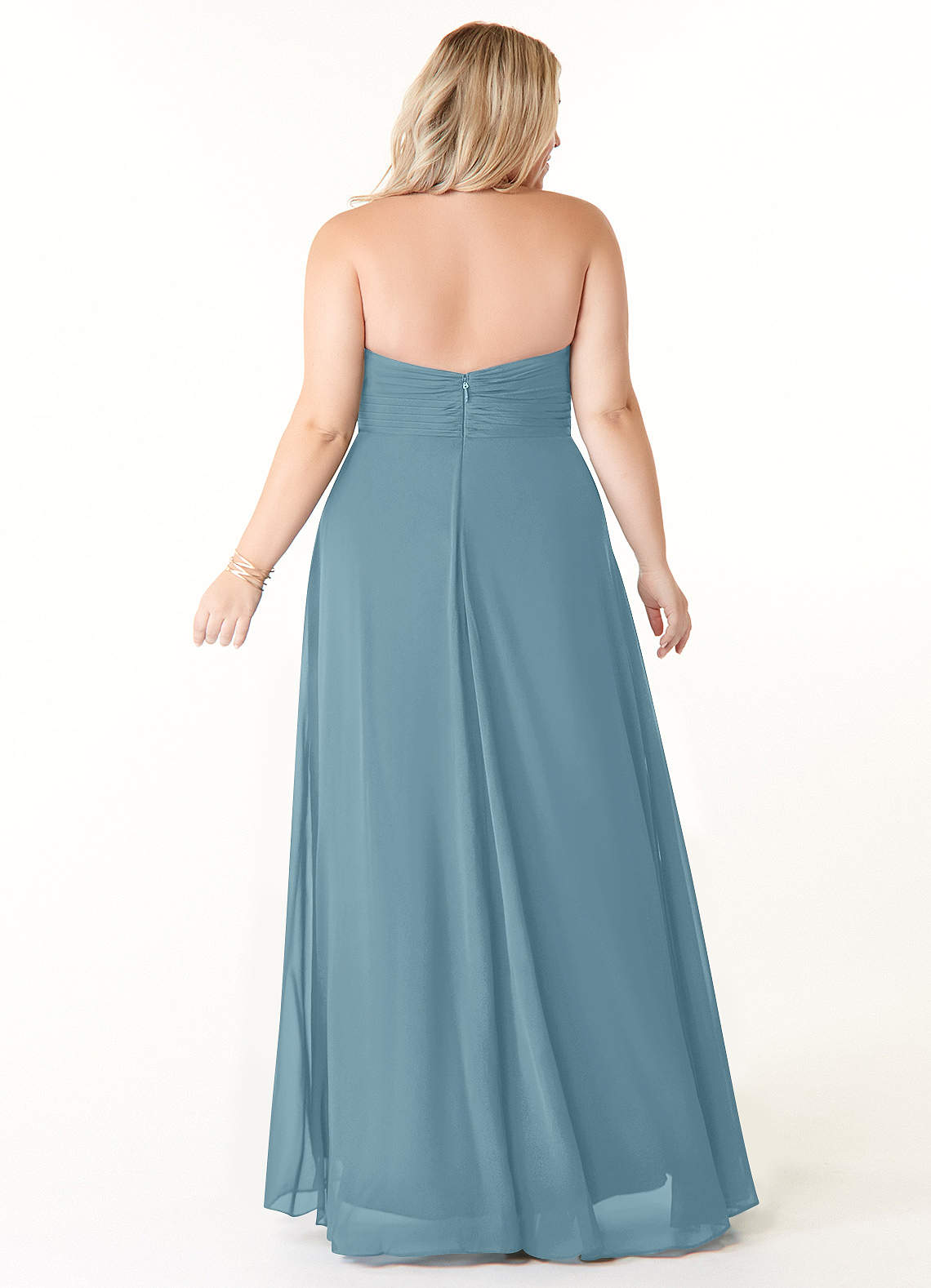Azazie Tessie Vestidos de damas de honor Vestido de Azul Malhumorado de Gasa de Corte en A con Cuello en V plisado image6