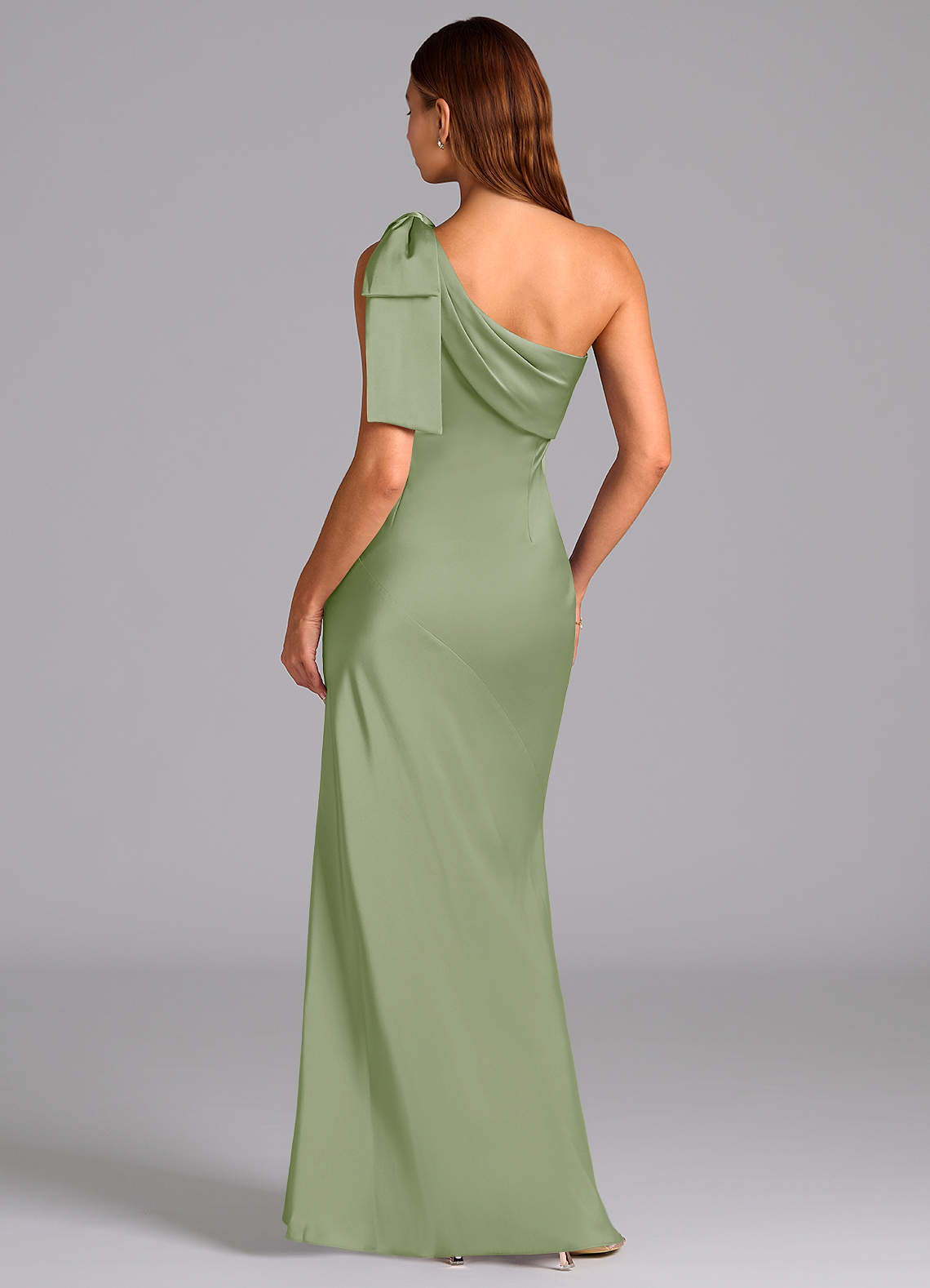 Azazie Yuanna Bridesmaid Dresses Dusty Sage Mermaid One Shoulder Stretch Satin Dress image1