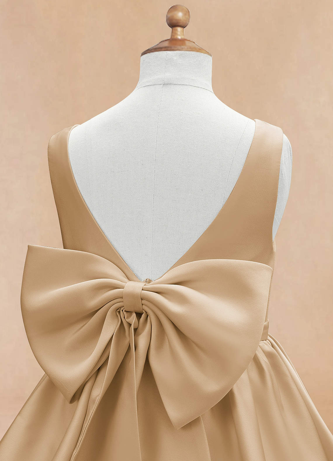 Azazie Margie Flower Girl Dresses Champagne A-Line Bow Stretch Satin Dress image5