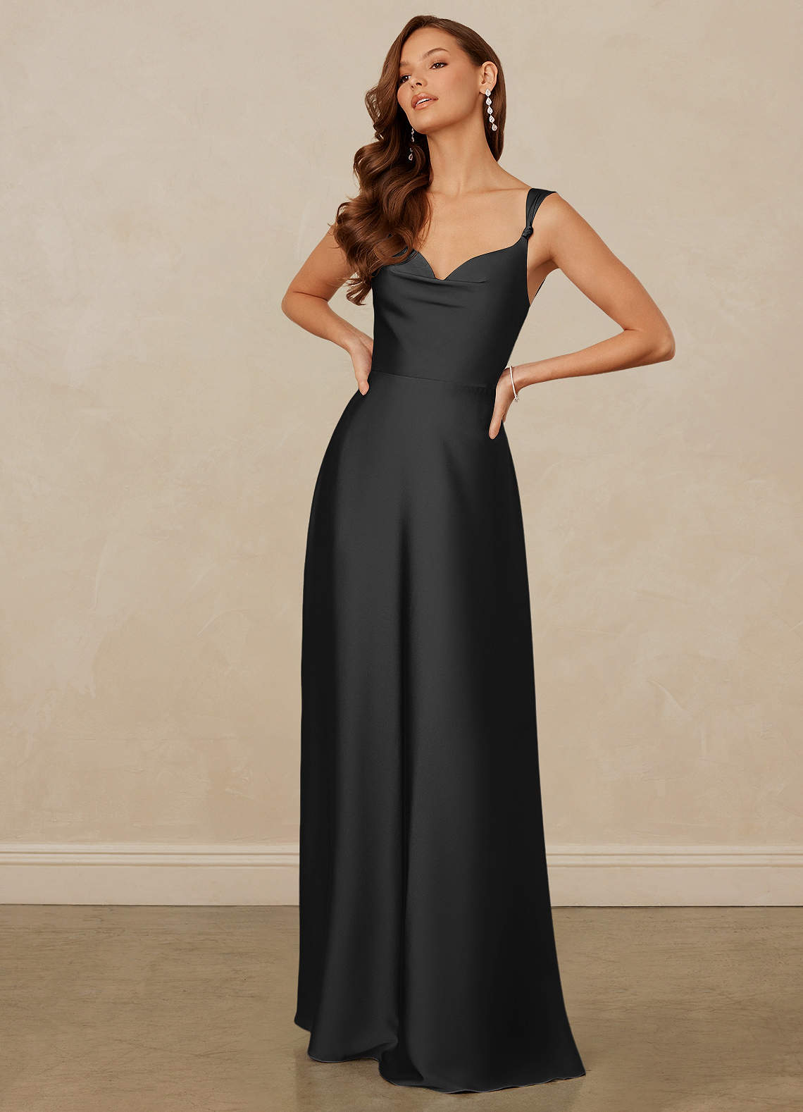 Christian Siriano Bridal for Azazie 1001 Bridesmaid Dresses Cowl Neck Stretch Satin A-line Dress image2