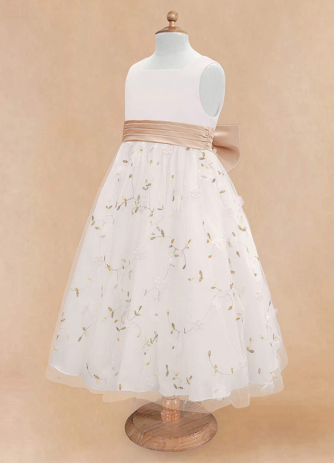 Azazie Pollie Flower Girl Dresses Ivory English Rose A-Line Bow Tulle Dress image12