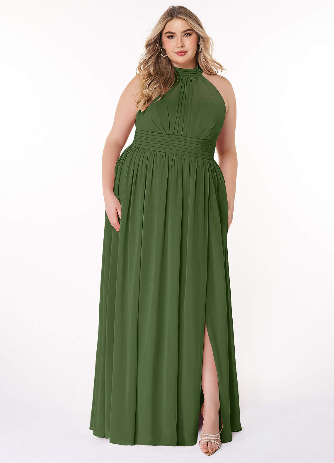 Azazie Iman Bridesmaid Dresses Olive A-Line A-Line Ruched Chiffon Dress image1