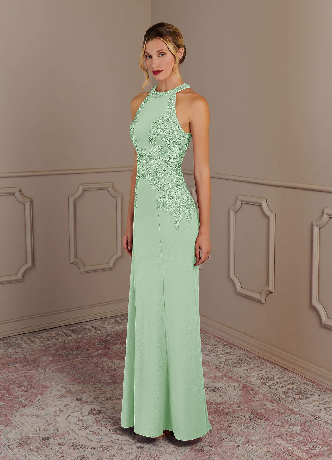 Sweetheart Appliqued Beaded Sweep Train Dress Dusty Sage Plus Size main image 0