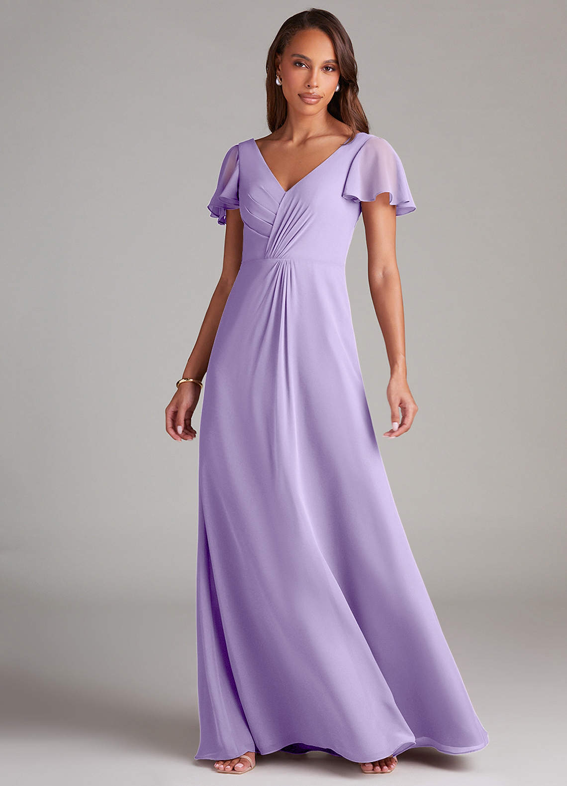 Azazie Soren Bridesmaid Dresses Lilac A-Line Ruched Chiffon Dress image2