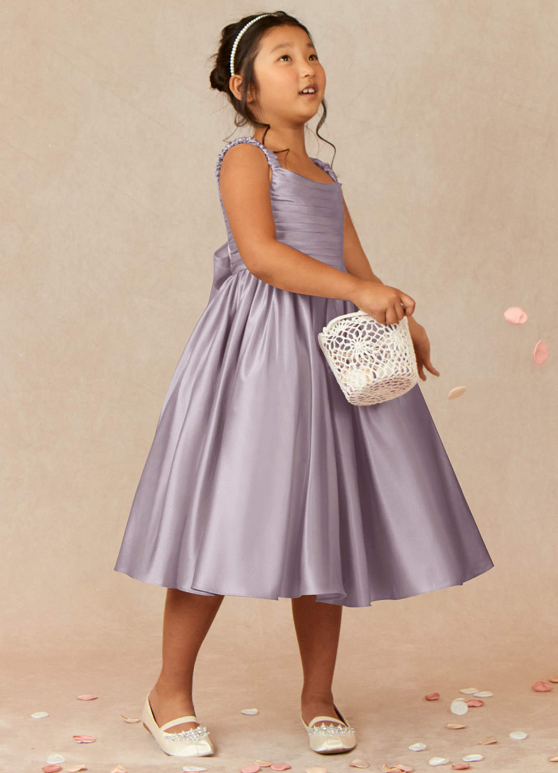 Azazie Cutie Pie vestidos de niña de las flores Vestido de Atardecer de Satin Mate de Corte En A con Plisado image1