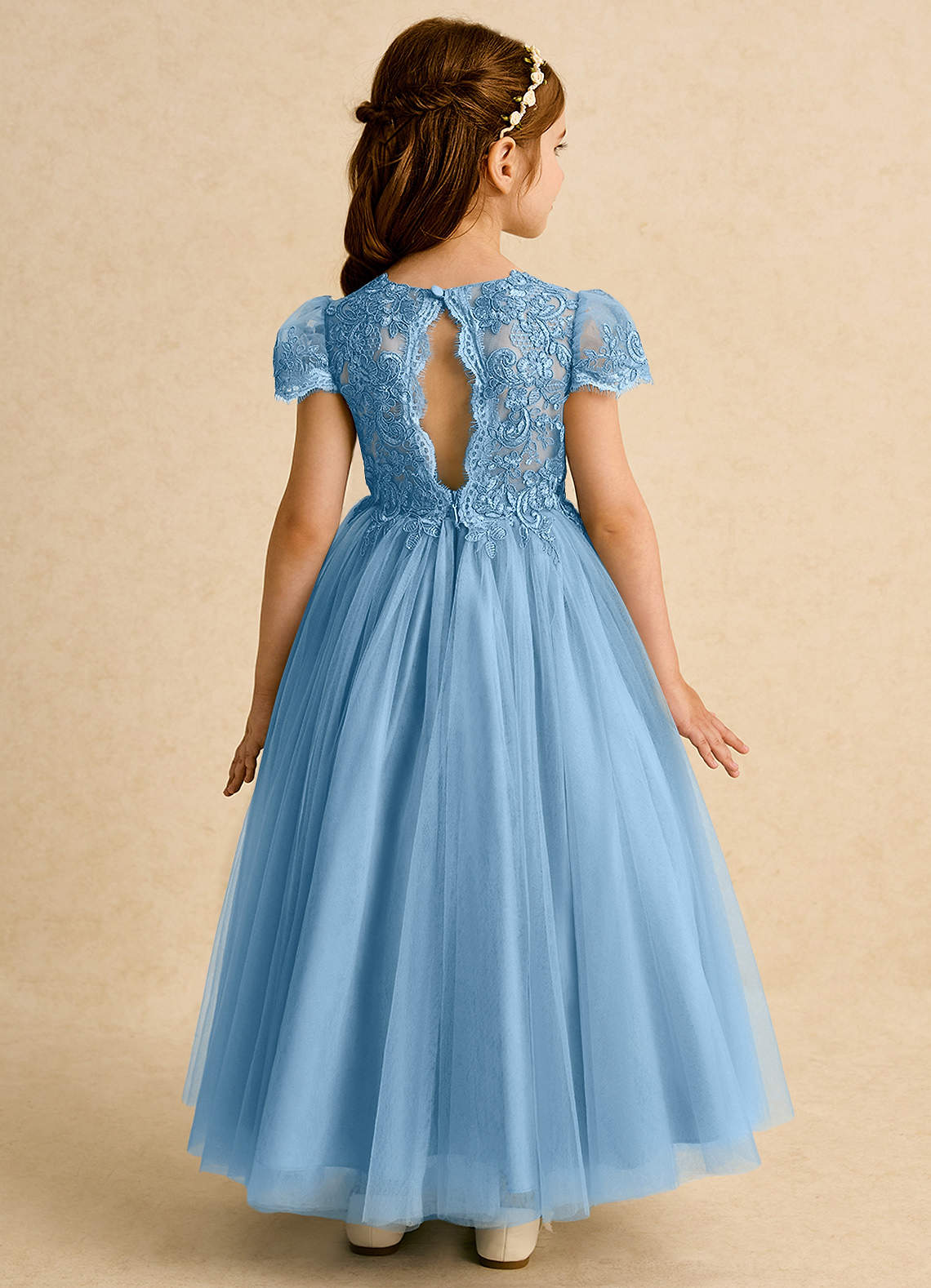 Azazie Puff Steel Blue Ball-Gown Lace Tulle Dress | Azazie