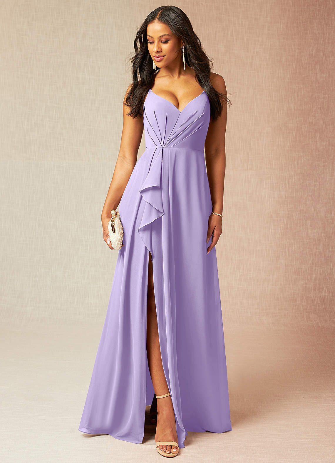 Azazie Kyedae Bridesmaid Dresses Lilac A-Line V-Neck Pleated Chiffon Dress image1