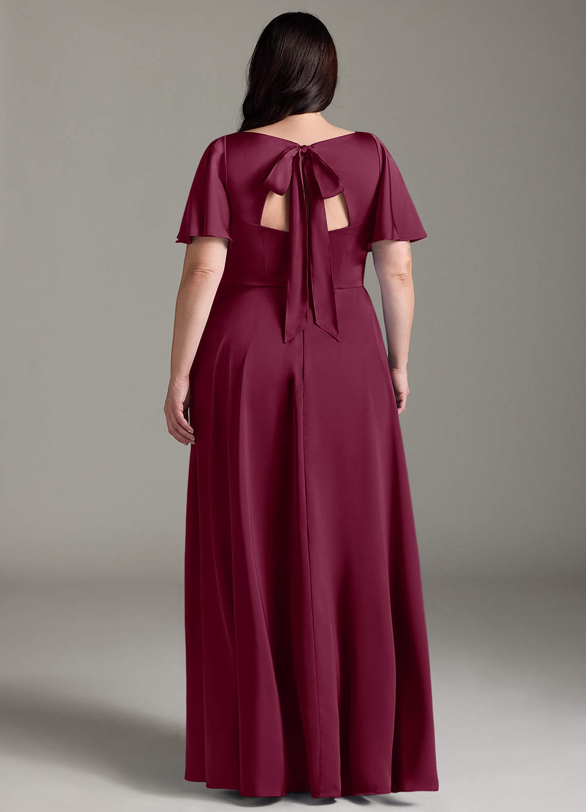 Azazie Kimber Bridesmaid Dresses Mulberry A-Line Ruched Stretch Satin Dress image7