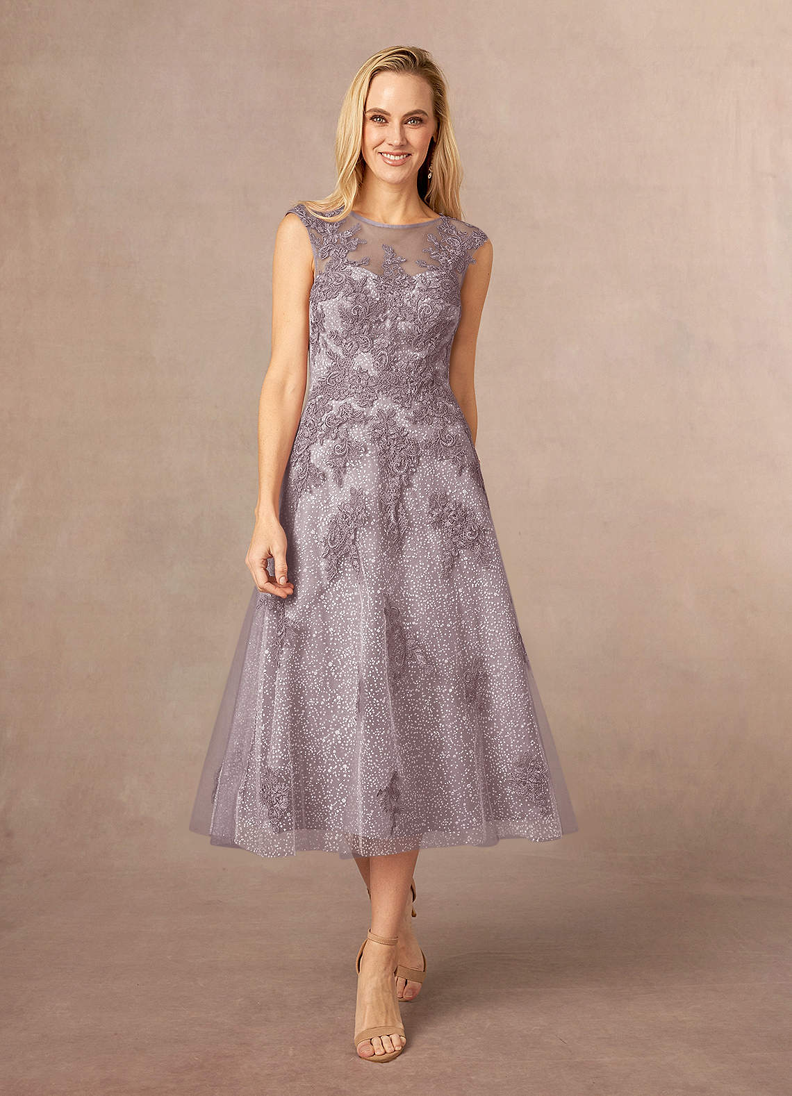 Azazie Flynn Abiti per la Madre della Sposa Abito A-Line in Tulle in Pizzo con Scollo a Barca Dusk image1
