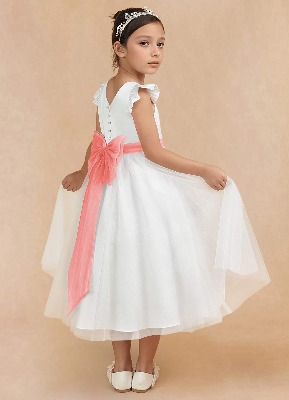 Ivory and coral flower girl dresses online