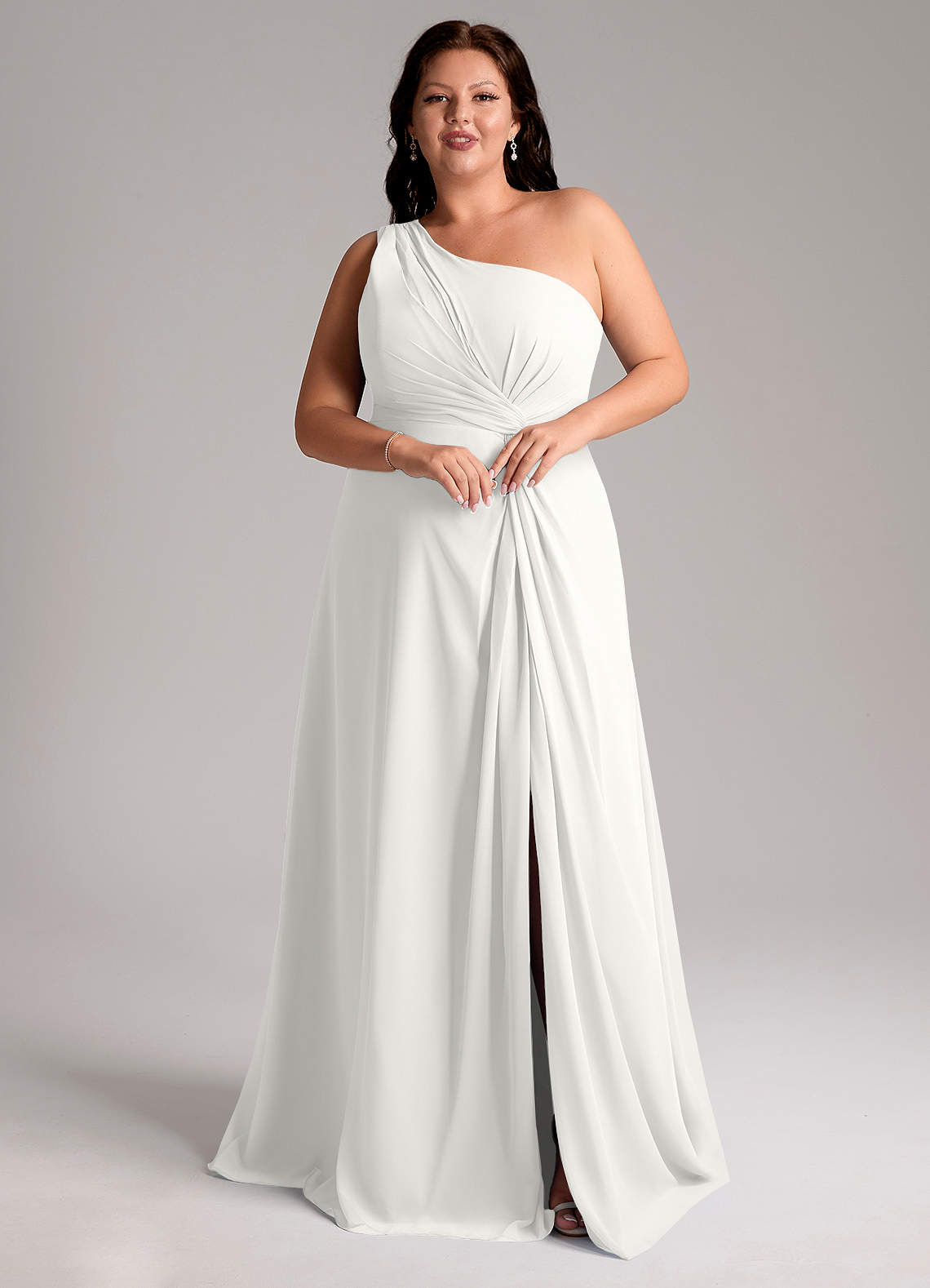 Azazie Brooke Jurken voor bruidsmeisjes Jurk van Chiffon met A-lijn One-shoulder Wit image9