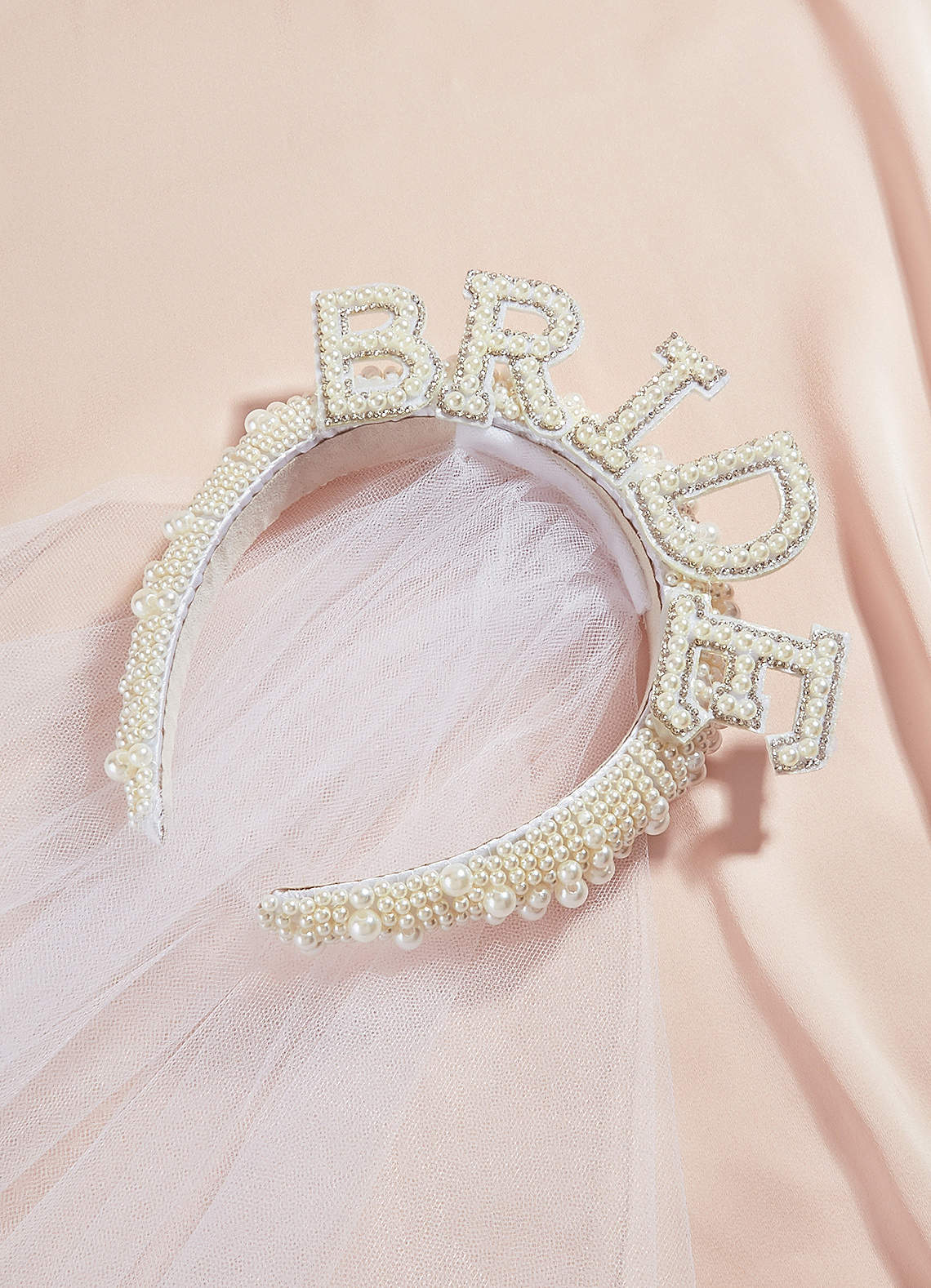 front Bridal Pearl Veil Headband
