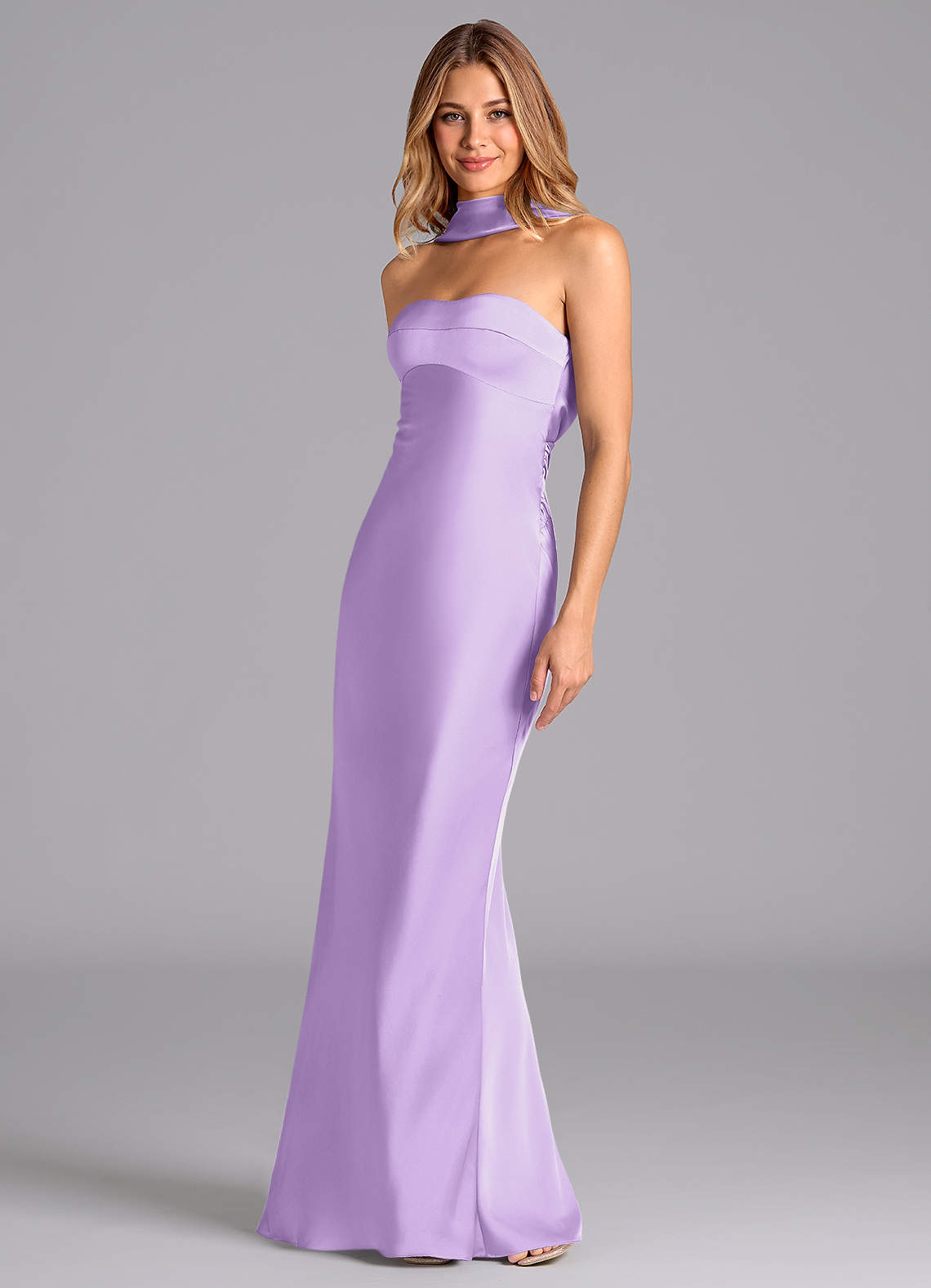 Azazie Lusinda Bridesmaid Dresses Lilac Mermaid Strapless Stretch Satin Dress image1