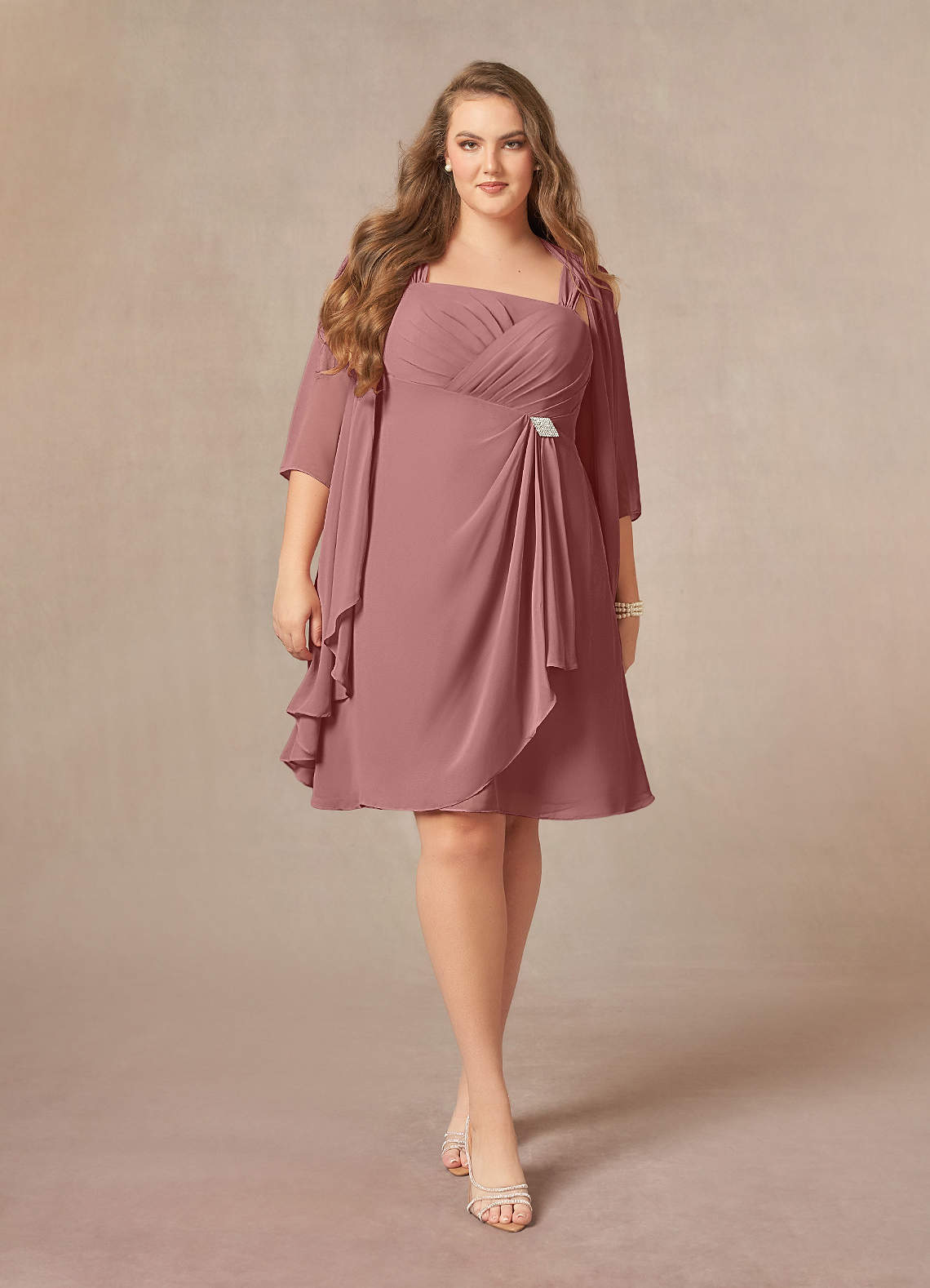 Azazie Olivia Mother of the Bride Dresses Desert Rose A-Line Square Neckline Pleated Chiffon Dress image1
