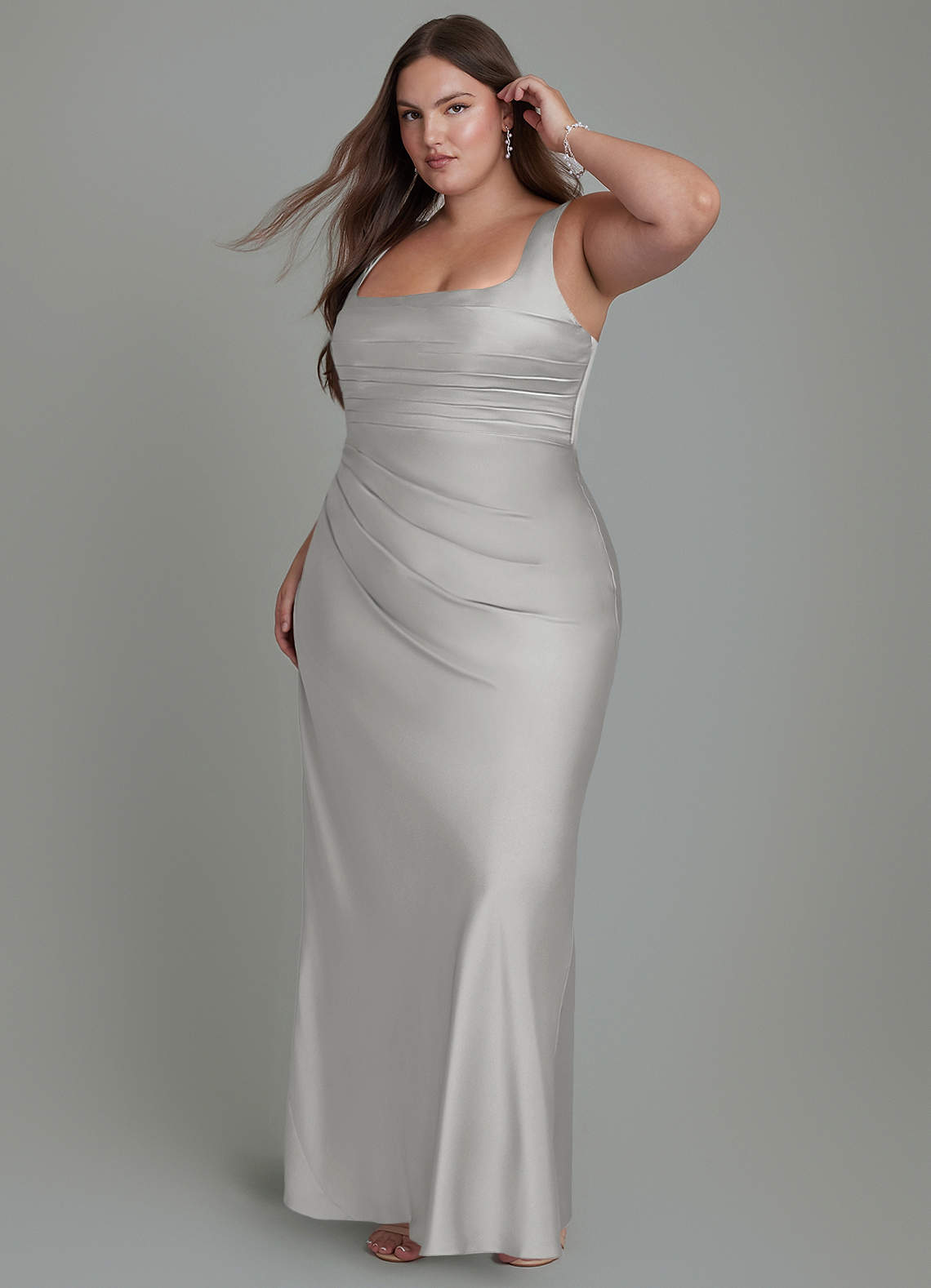 Azazie Agustina Bridesmaid Dresses Silver Mermaid Corset Stretch Satin Dress image9