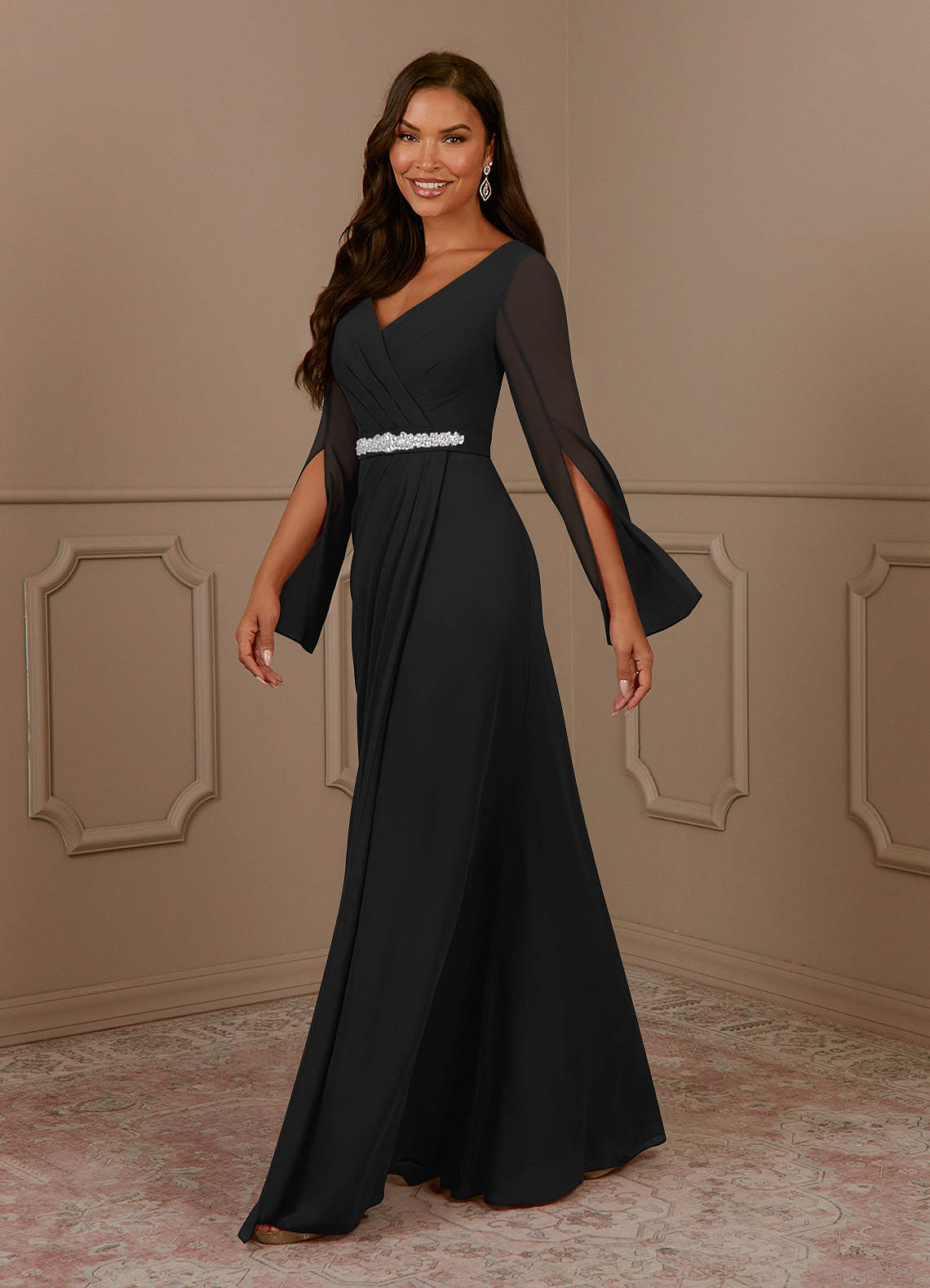 Azazie Belinda Black A-Line V-Neck Pleated Chiffon Dress | Azazie Azazie Belinda Black A-Line V-Neck Pleated Chiffon Dress | Azazie