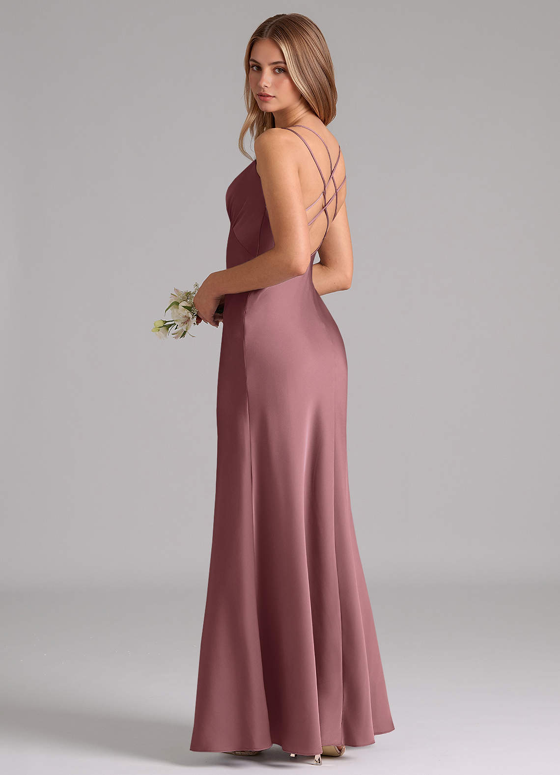 Azazie Suttona Bridesmaid Dresses Vintage Mauve A-Line Pleated Stretch Satin Dress image1