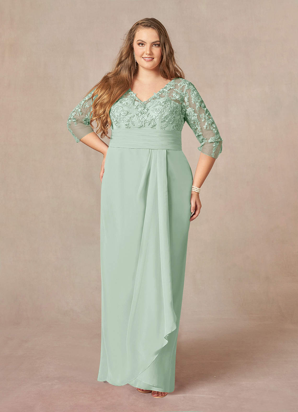 Azazie Joan Mother of the Bride Dresses Agave Sheath V-Neck Lace Chiffon Dress image1