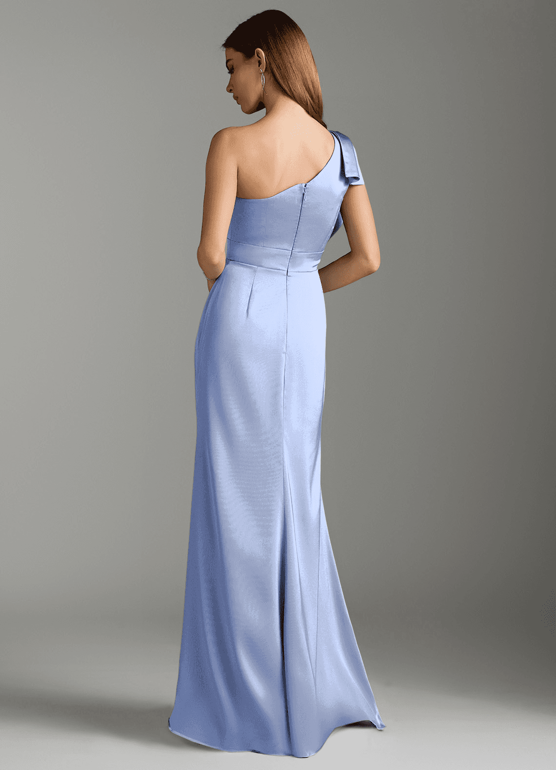 Azazie Rinna Probar vestidos en casa Vestido de Agave de Satén Elástico de Corte Sirena con Volante image7