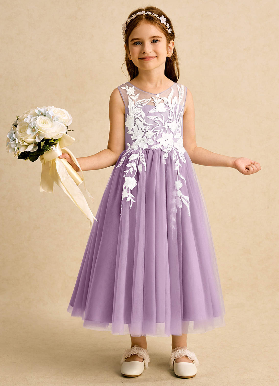 Azazie Sundae Wisteria Ball-Gown Lace Dress Azazie CA