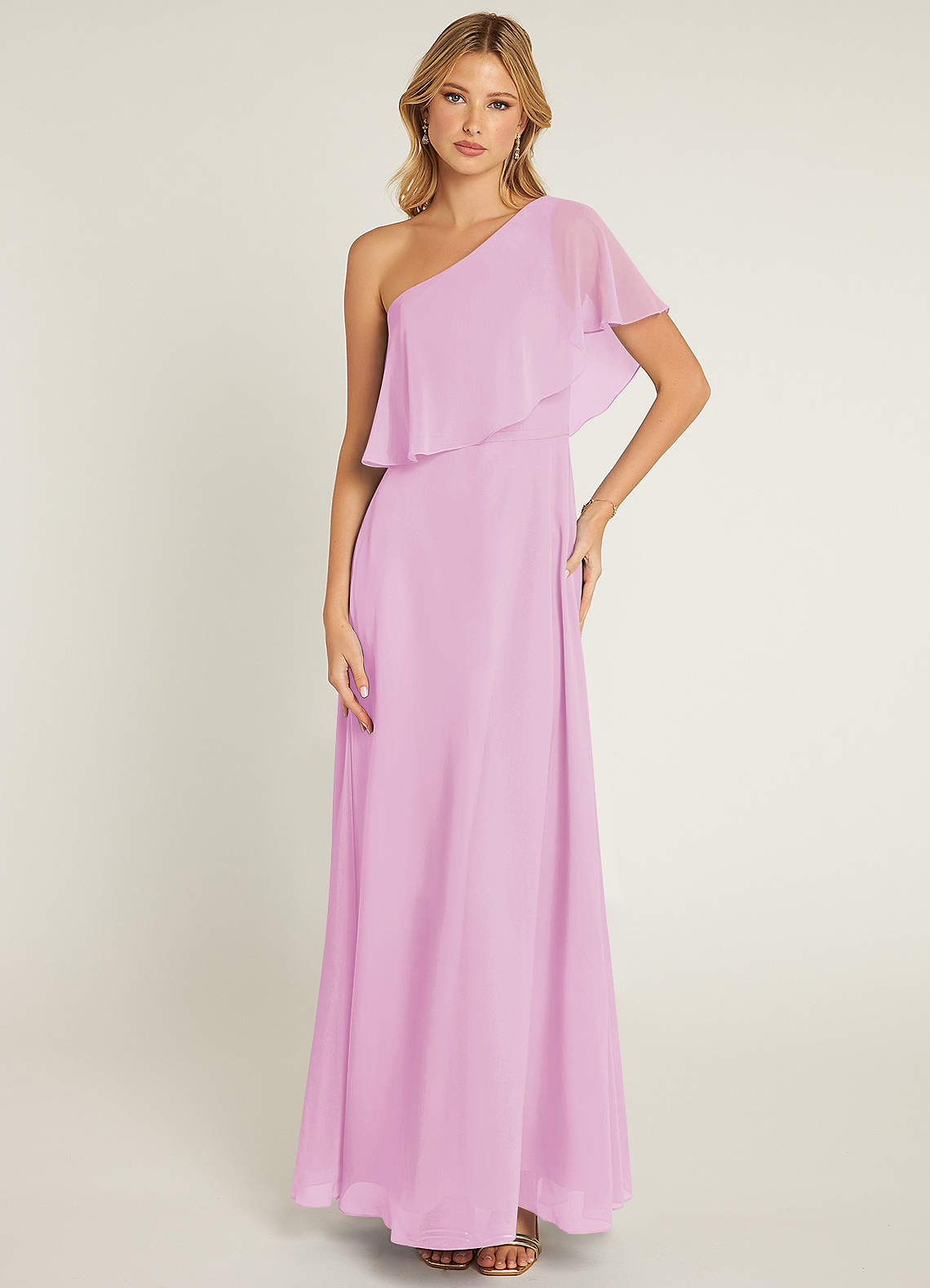 Azazie Lizzy Bridesmaid Dresses Candy Pink A-Line One Shoulder Chiffon Dress image1