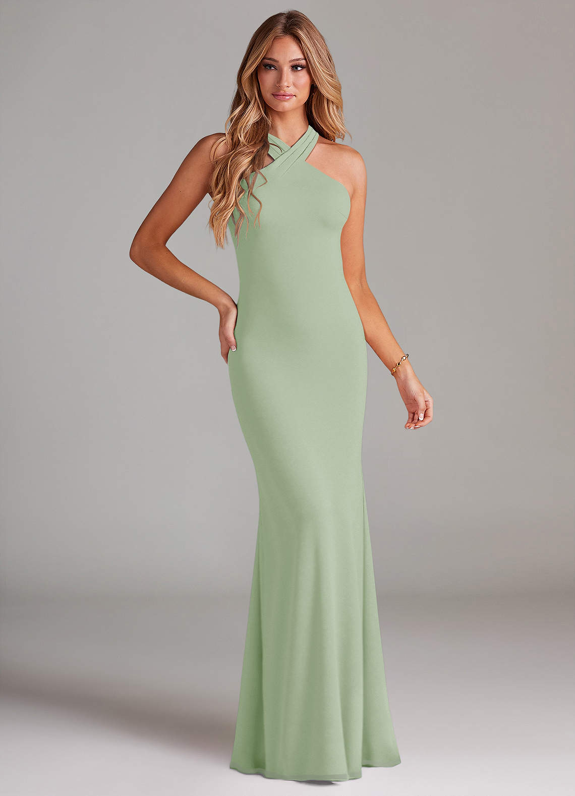 Azazie Doretta Bridesmaid Dresses Dusty Sage Mermaid Pleated Chiffon Dress image1