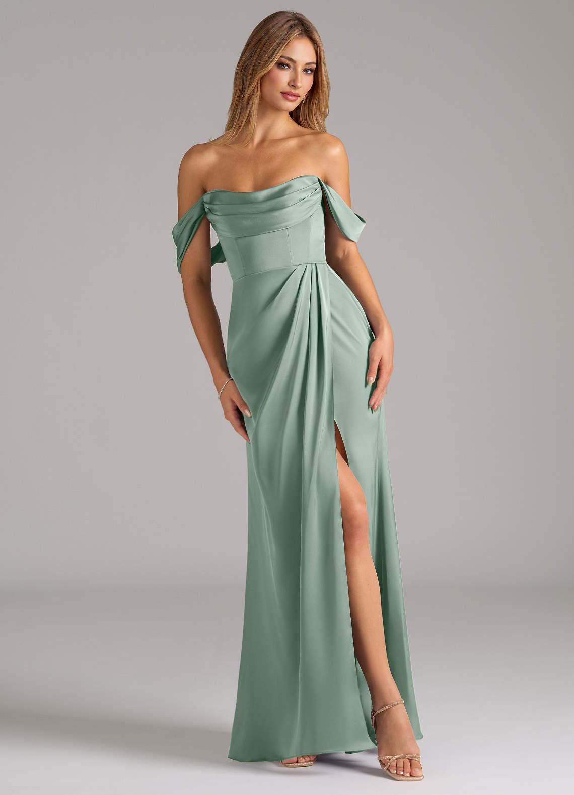 Azazie Johana Agave Stretch Satin Bridesmaid Dresses | Azazie