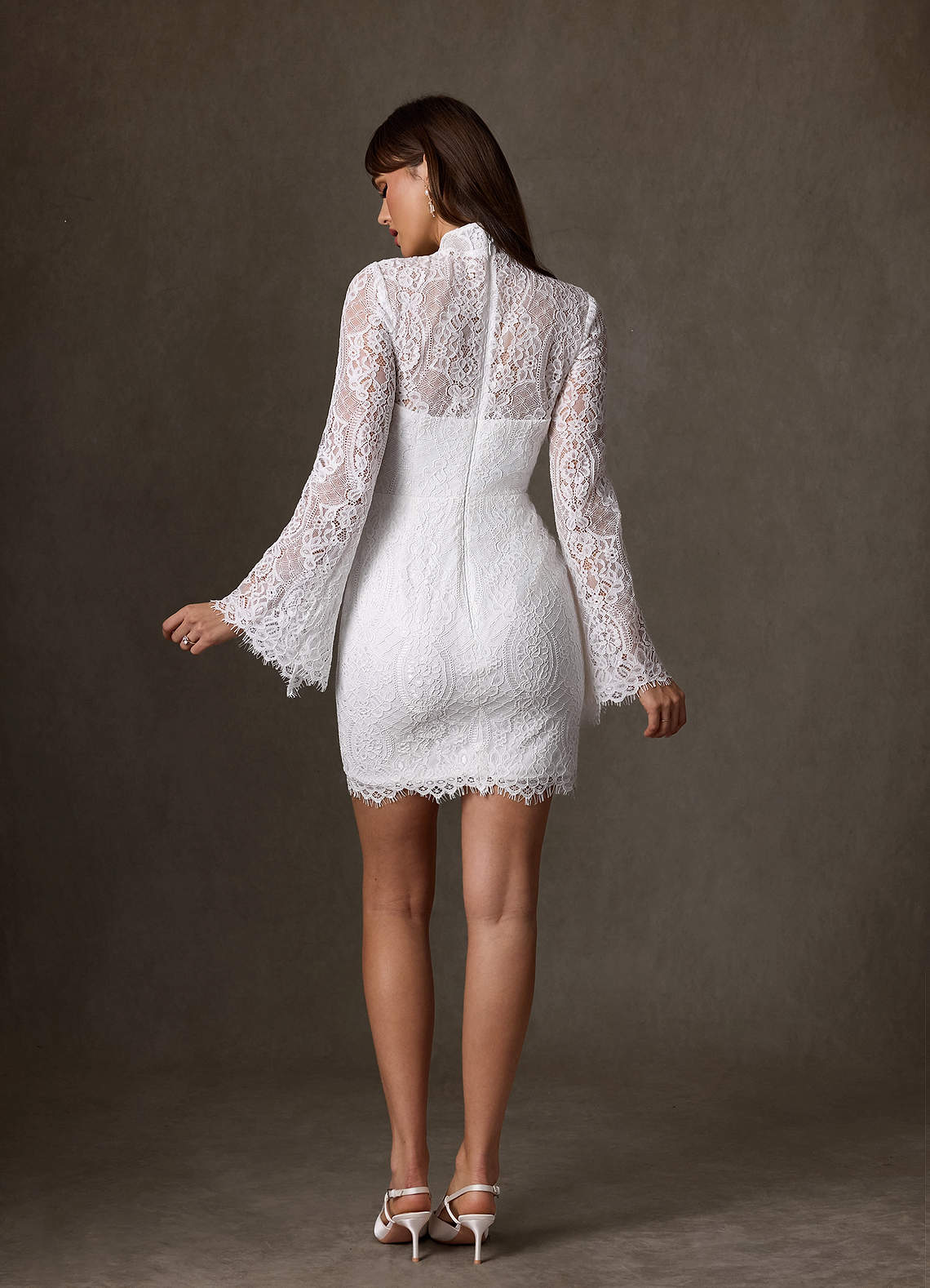 Azazie Ivie Wedding Dresses Diamond White Sheath High Neck Lace Dress image1