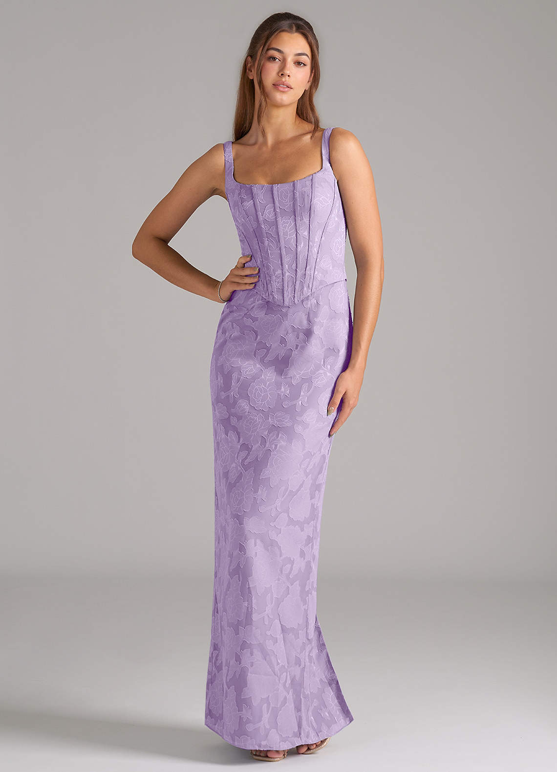 Azazie Kenna Brautjungfernkleider Etui Seitliche Cut-Outs Blumen-Burnout Kleid Flieder image1