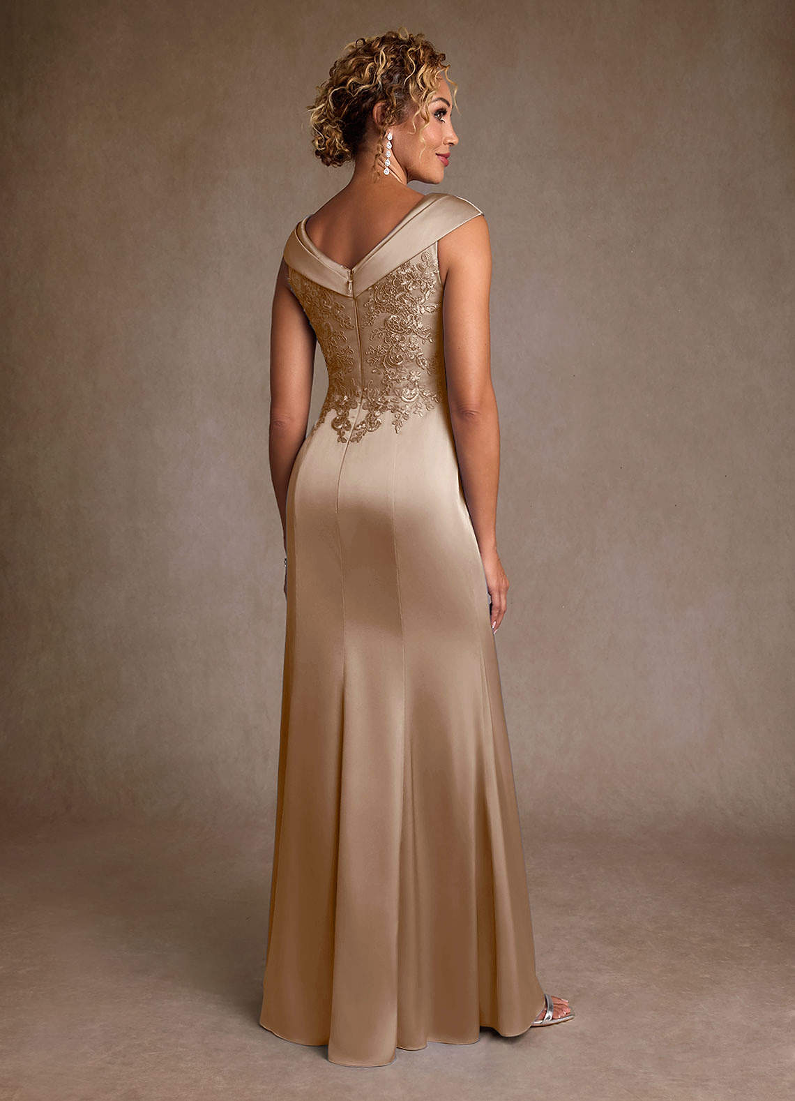 Azazie Santa Monica Mother of the Bride Dresses Taupe A-Line Lace Dress image1