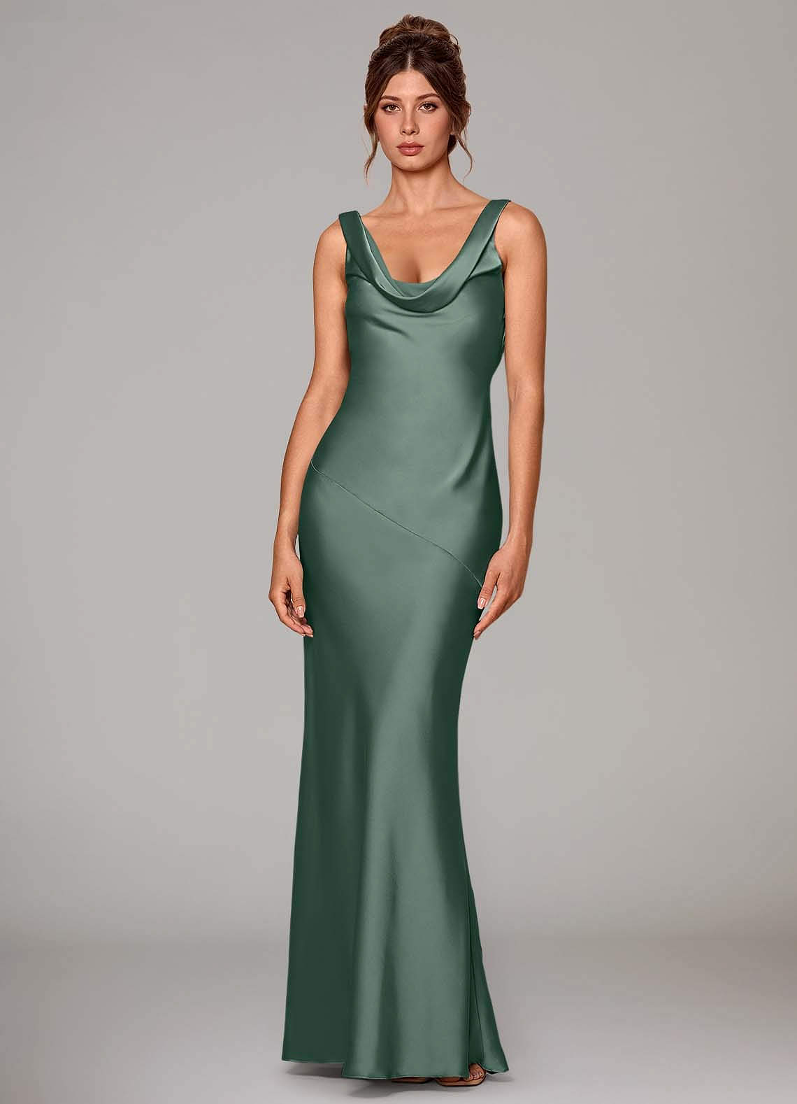Azazie Rylina Vestidos de damas de honor Vestido de Eucalipto de Satén Elástico de Corte Sirena image1