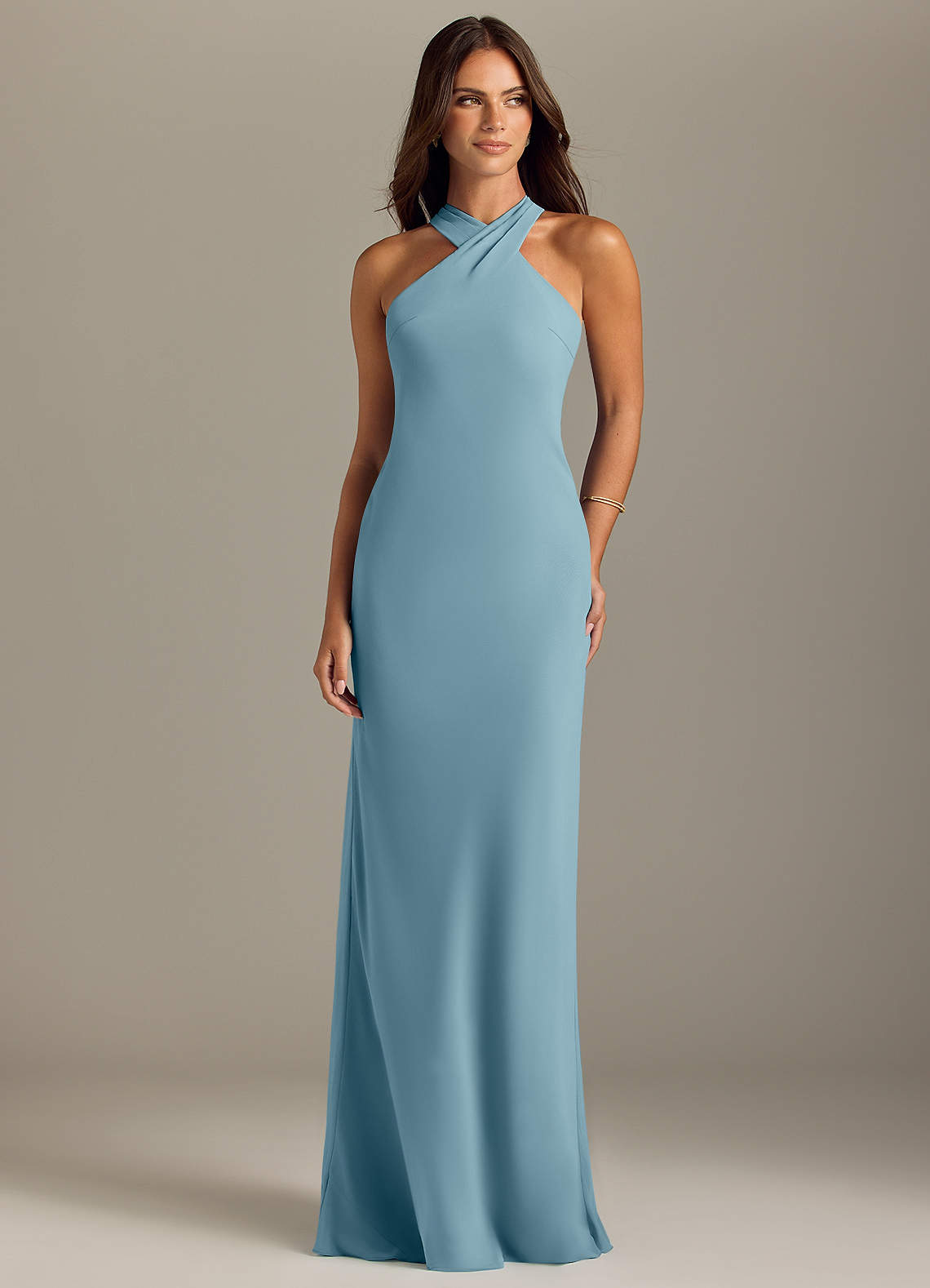 Azazie Doretta Bridesmaid Dresses Moody Blue Mermaid Pleated Chiffon Dress image1
