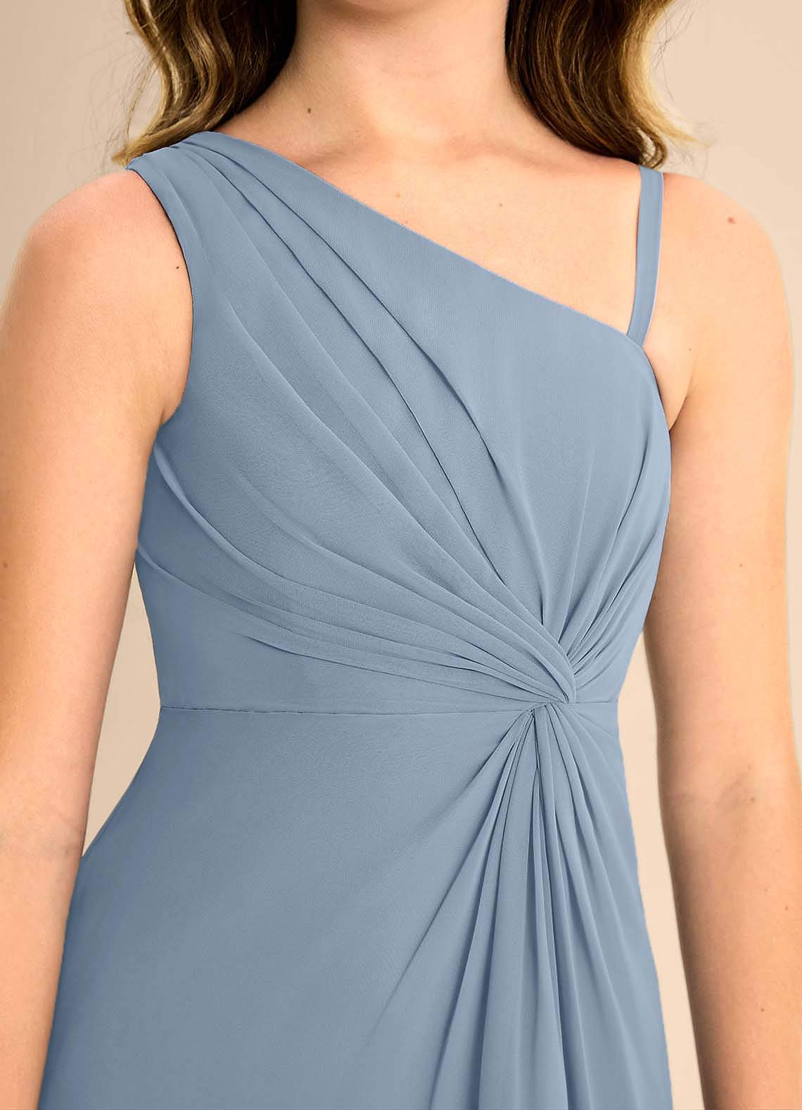 Azazie Brooke Junior Dusty Blue A-Line Side Slit Chiffon Dress image6
