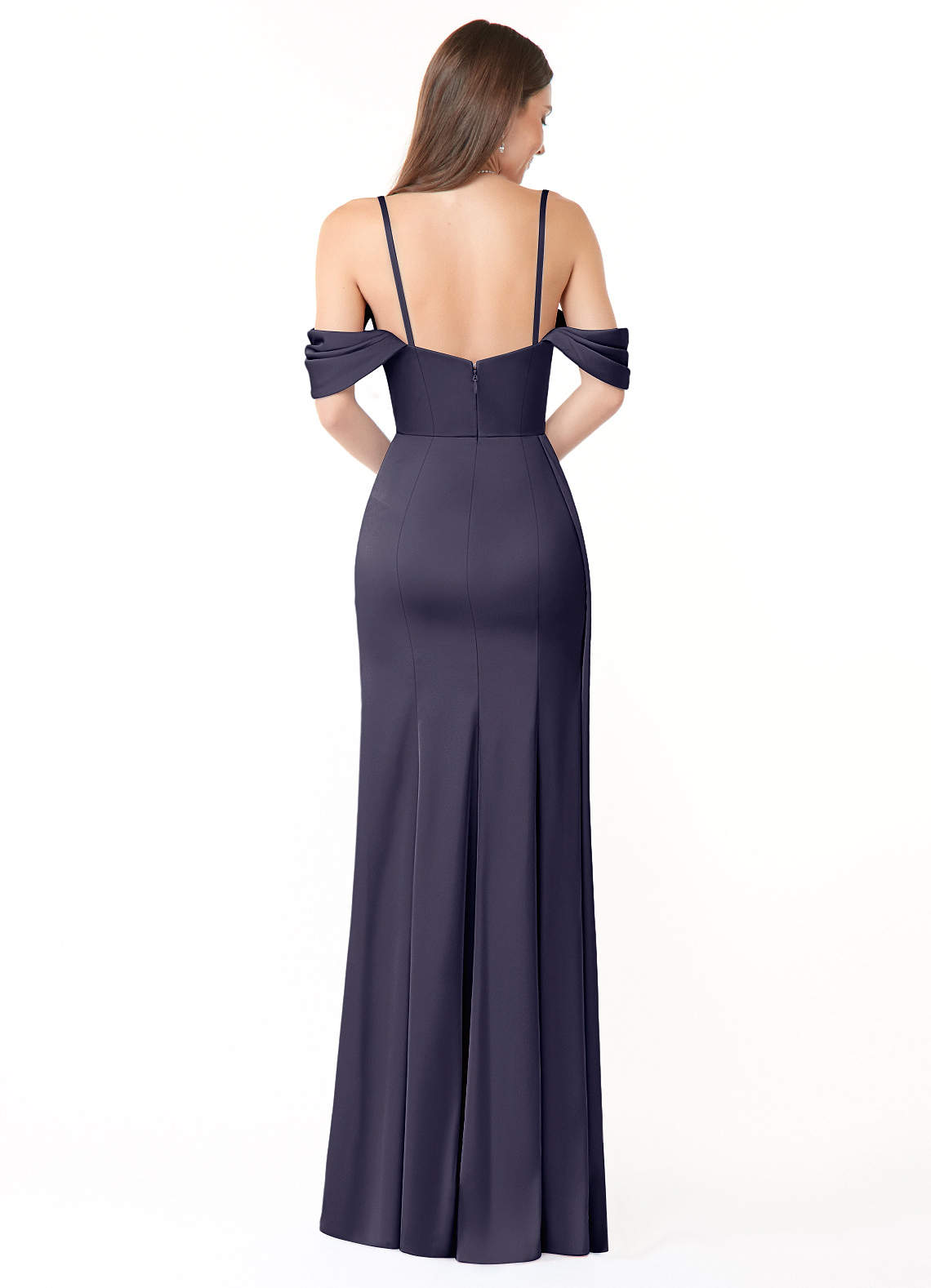 Azazie Amyra Bridesmaid Dresses Stormy Mermaid Off the Shoulder Stretch Satin Convertible Dress image3