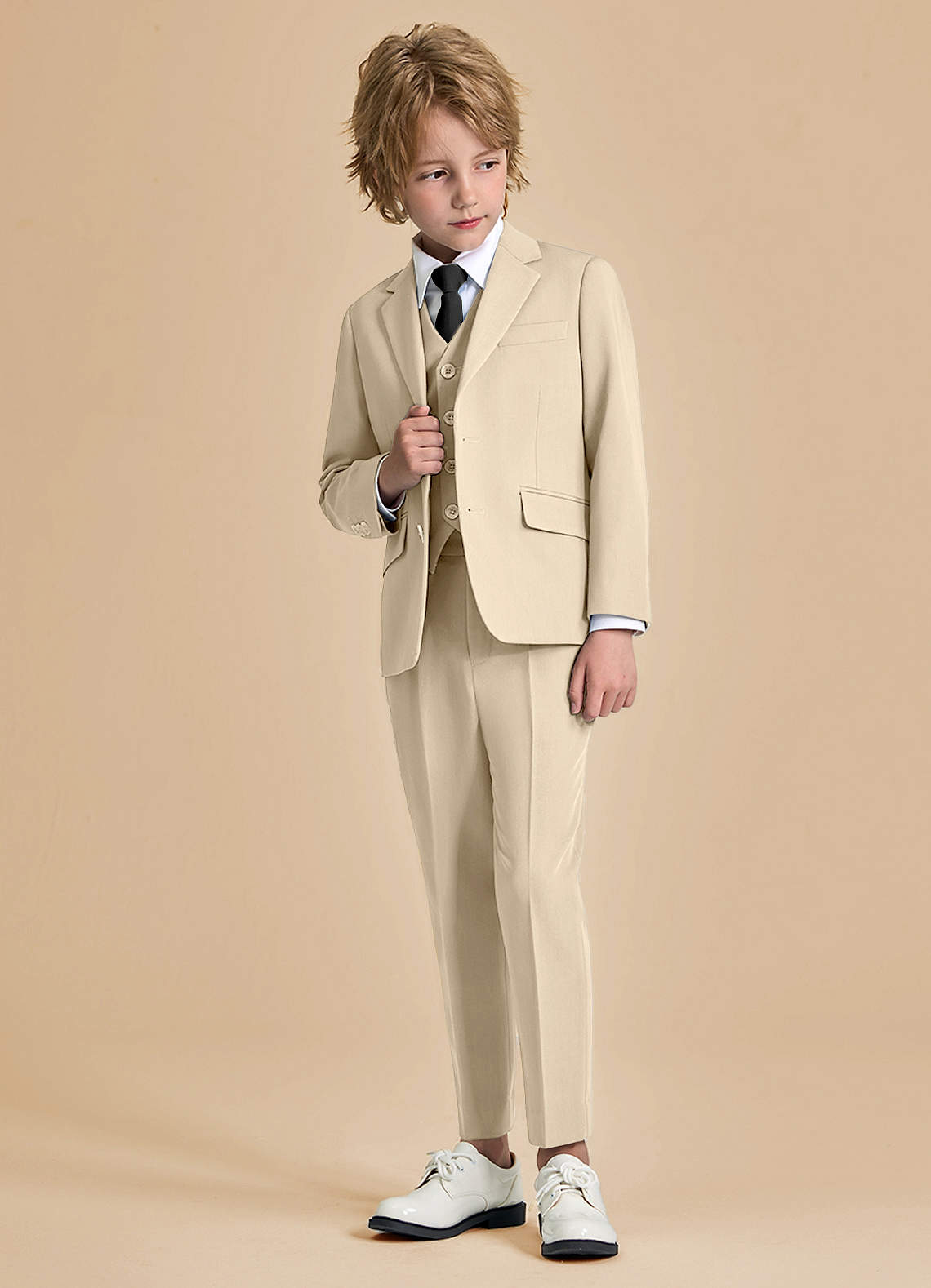 front Oliver Tan Boys 5-Piece Suit with Pre-tie