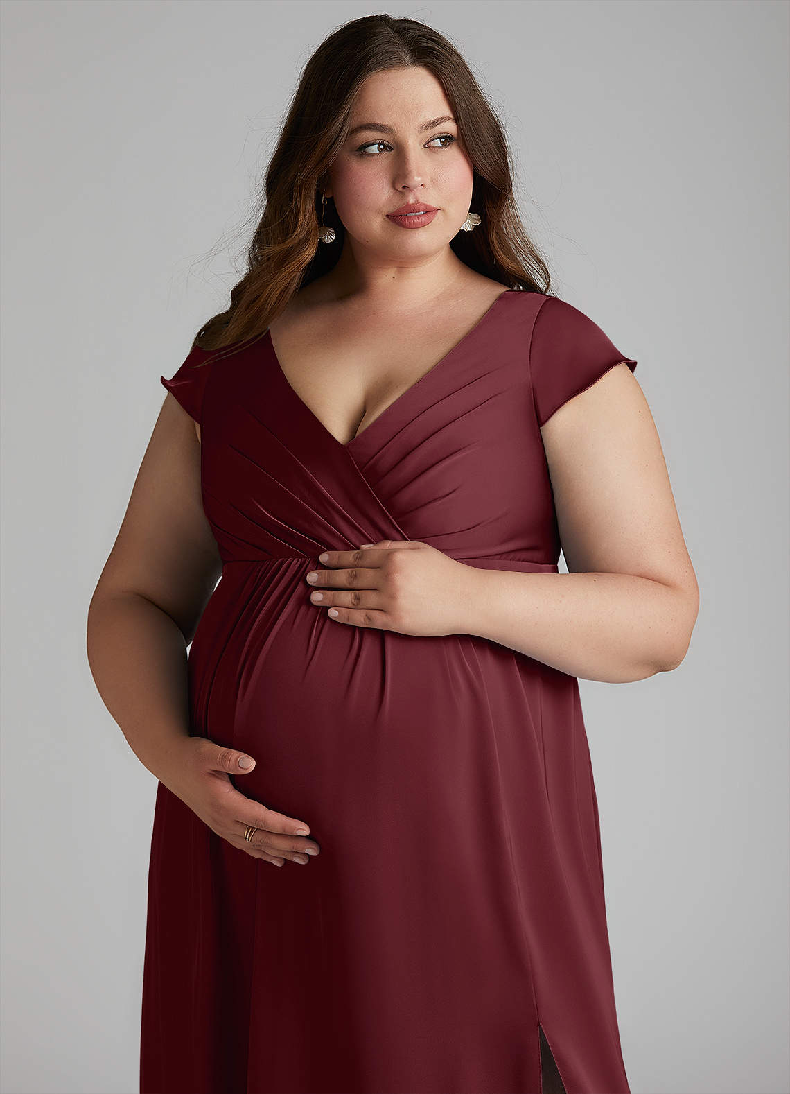 Azazie Allessia vestidos de dama de honor de maternidad Vestido de Corte En A Plisado Hasta el suelo Satén Elástico image12