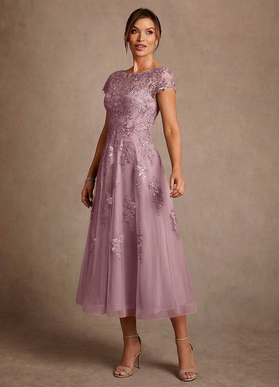 Azazie Jolanda Vestidos para mãe da noiva Vestido Rosa Empoeirada de Renda de Linha A image3