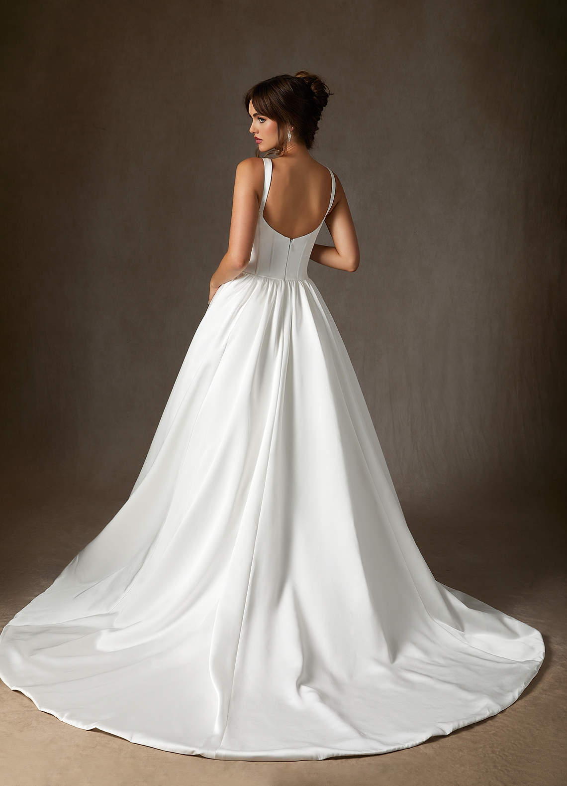 Azazie Mala Vestidos de noiva Vestir Diamante Branco de Cetim Dupla Face de Vestido de baile com com bolsos image1