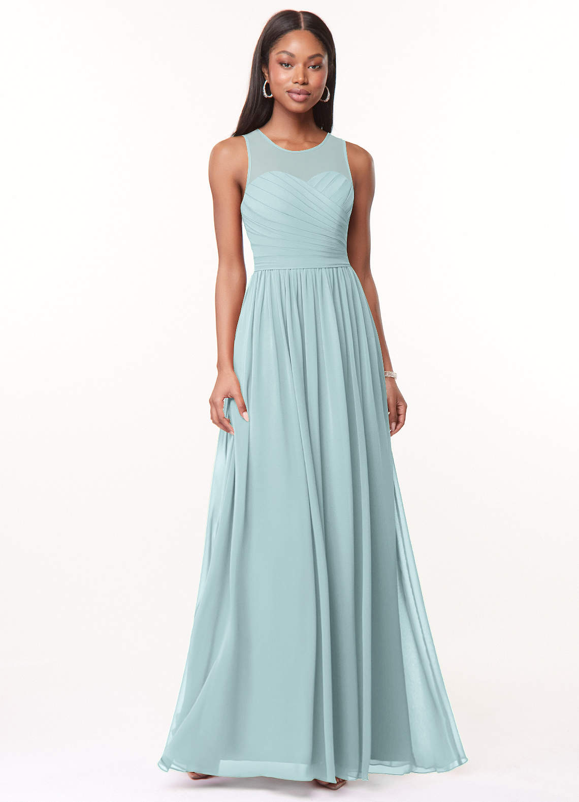 Azazie Nina Bridesmaid Dresses Mist A-Line Pleated Chiffon Dress image1
