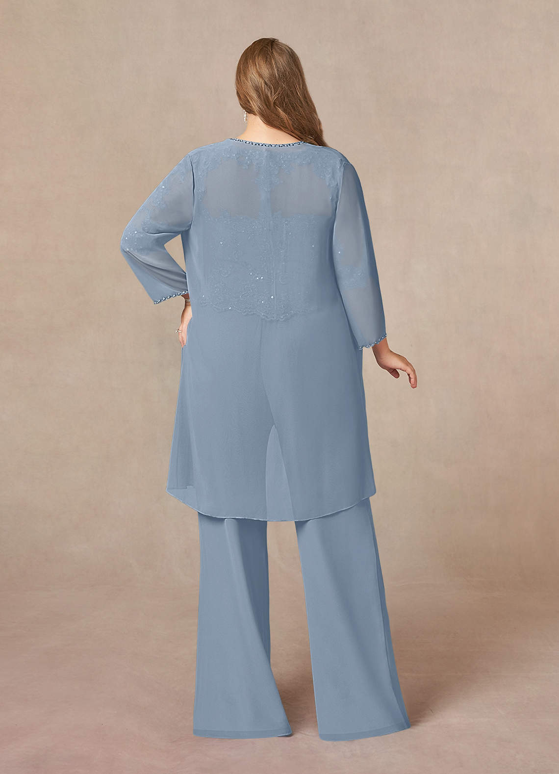 Azazie Florida Abiti per la Madre della Sposa Abito Tuta Pantaloni in Chiffon Lustrini Blu Polveroso image14