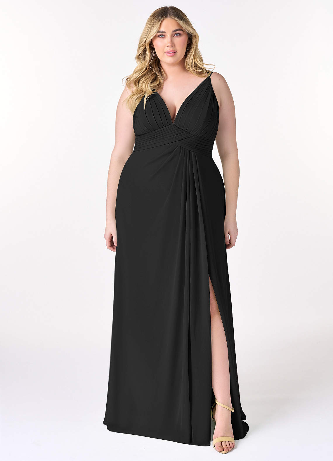 Azazie Maren Allure Bridesmaid Dresses Black A-Line V-Neck Lace Chiffon Dress image1