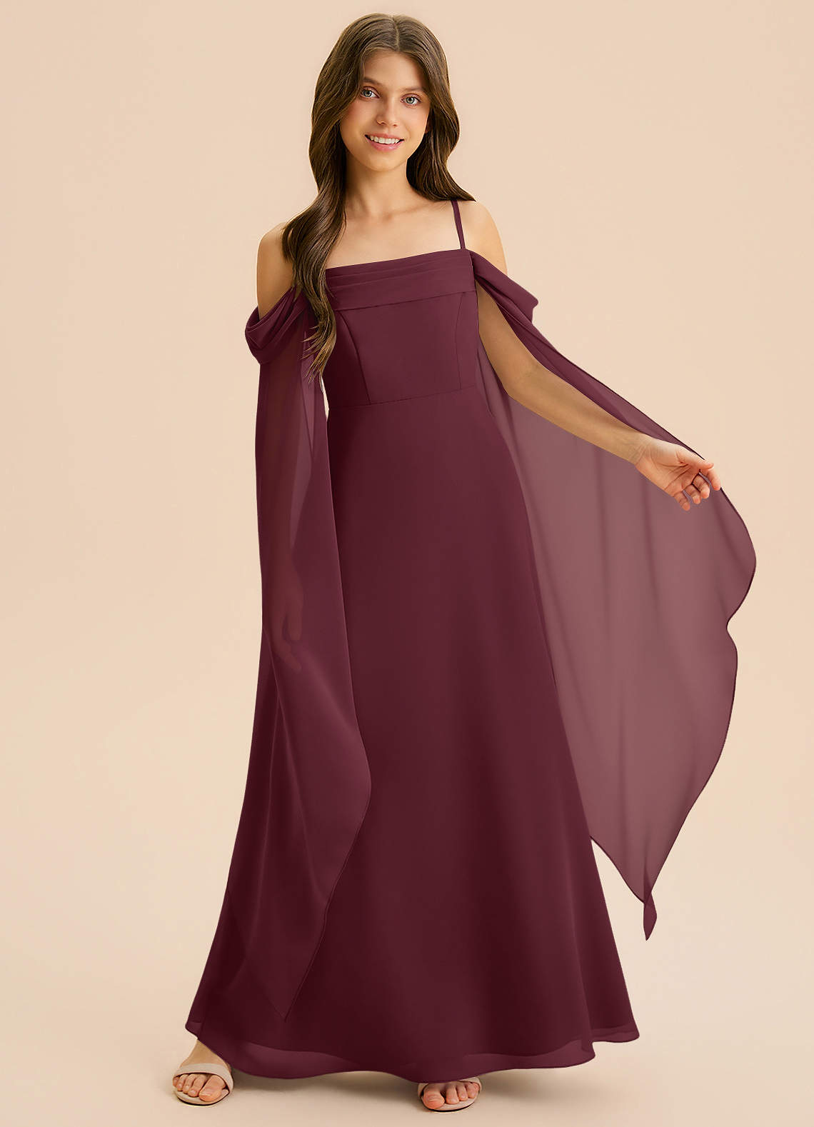 Azazie Moana Junior Cabernet A-Line Pleated Chiffon Dress image5