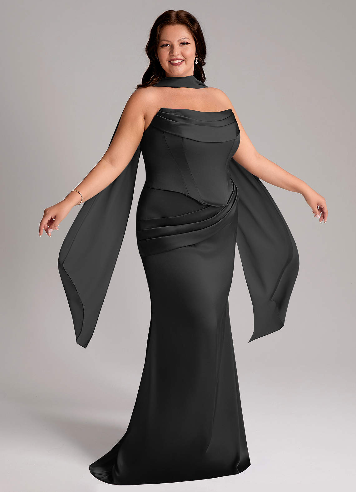 Azazie Sorrel Bridesmaid Dresses Black Mermaid Strapless Stretch Satin Convertible Dress image8
