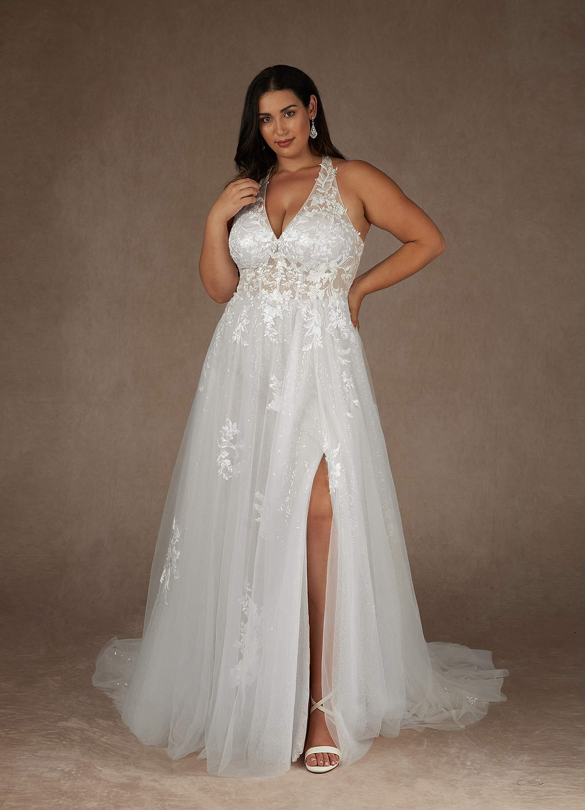 Azazie Dysis Wedding Dresses Diamond White A-Line Halter Sequins Tulle Dress image9