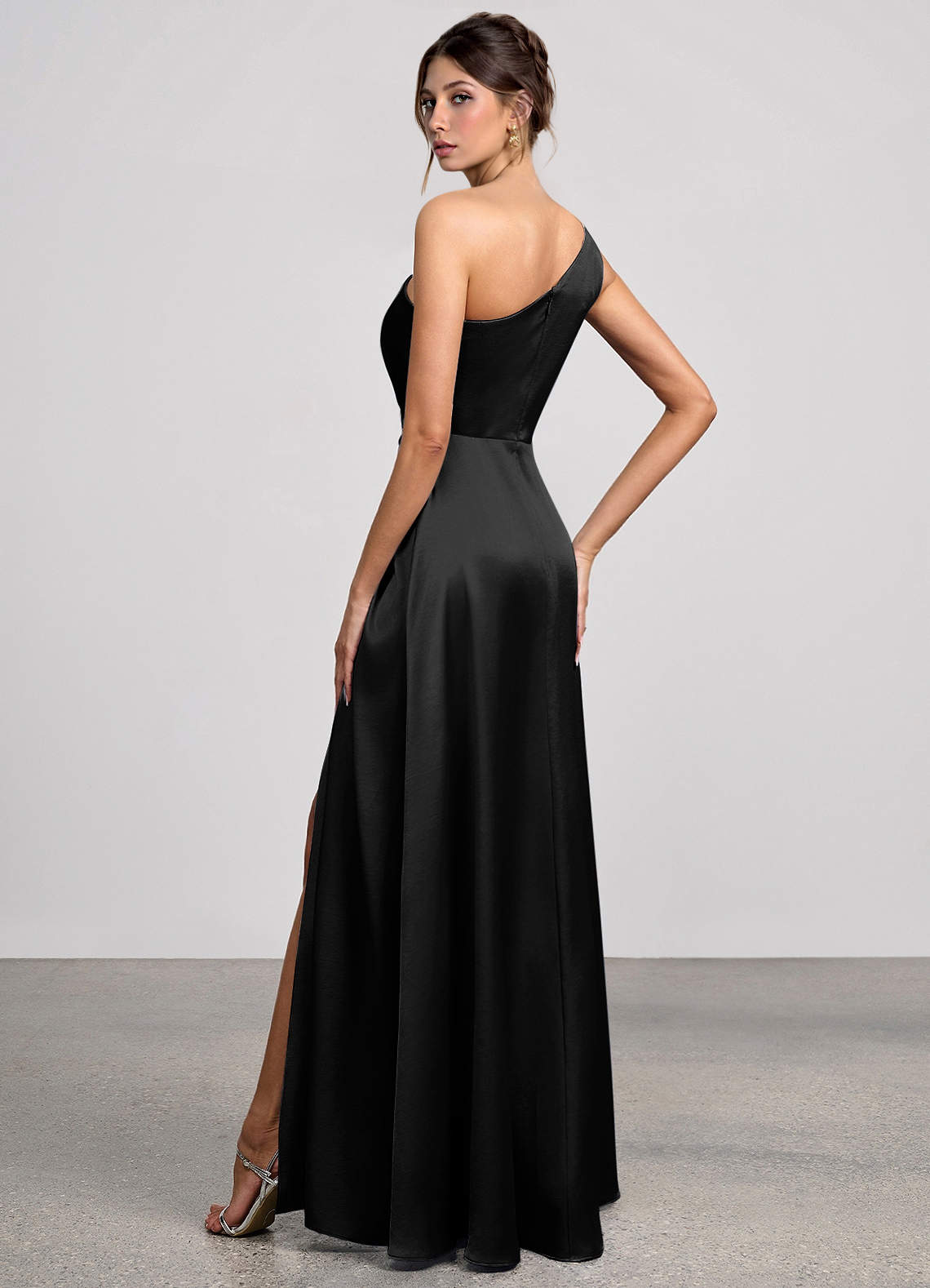 Eulalie Black Luminous Satin Maxi Dress image3