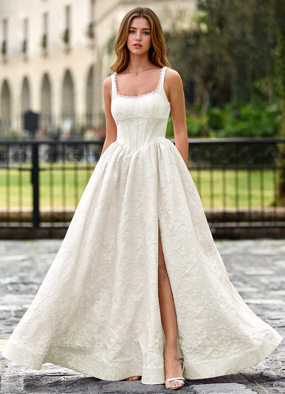 cream white prom dresses White Sweetheart V Neck Long Prom Dress With Slit White / 14