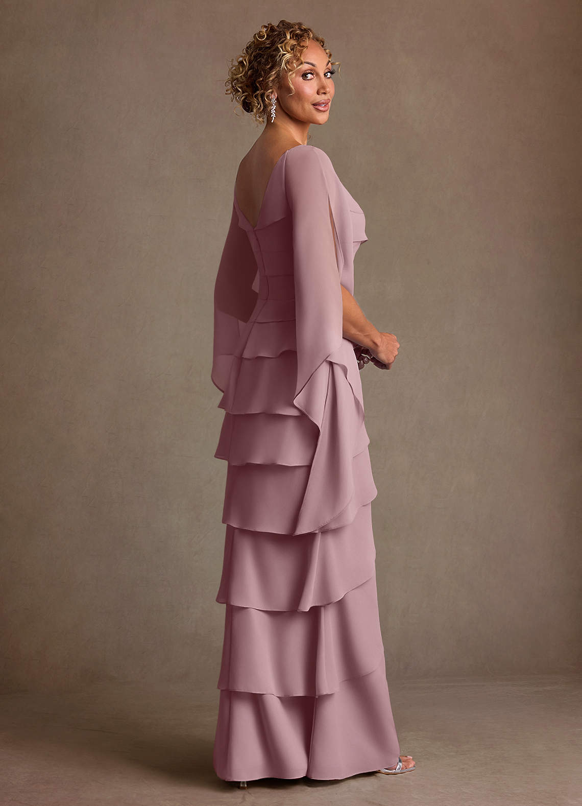 Azazie Arabinda Final Sale Dusty Rose Sheath Ruched Chiffon Dress image1