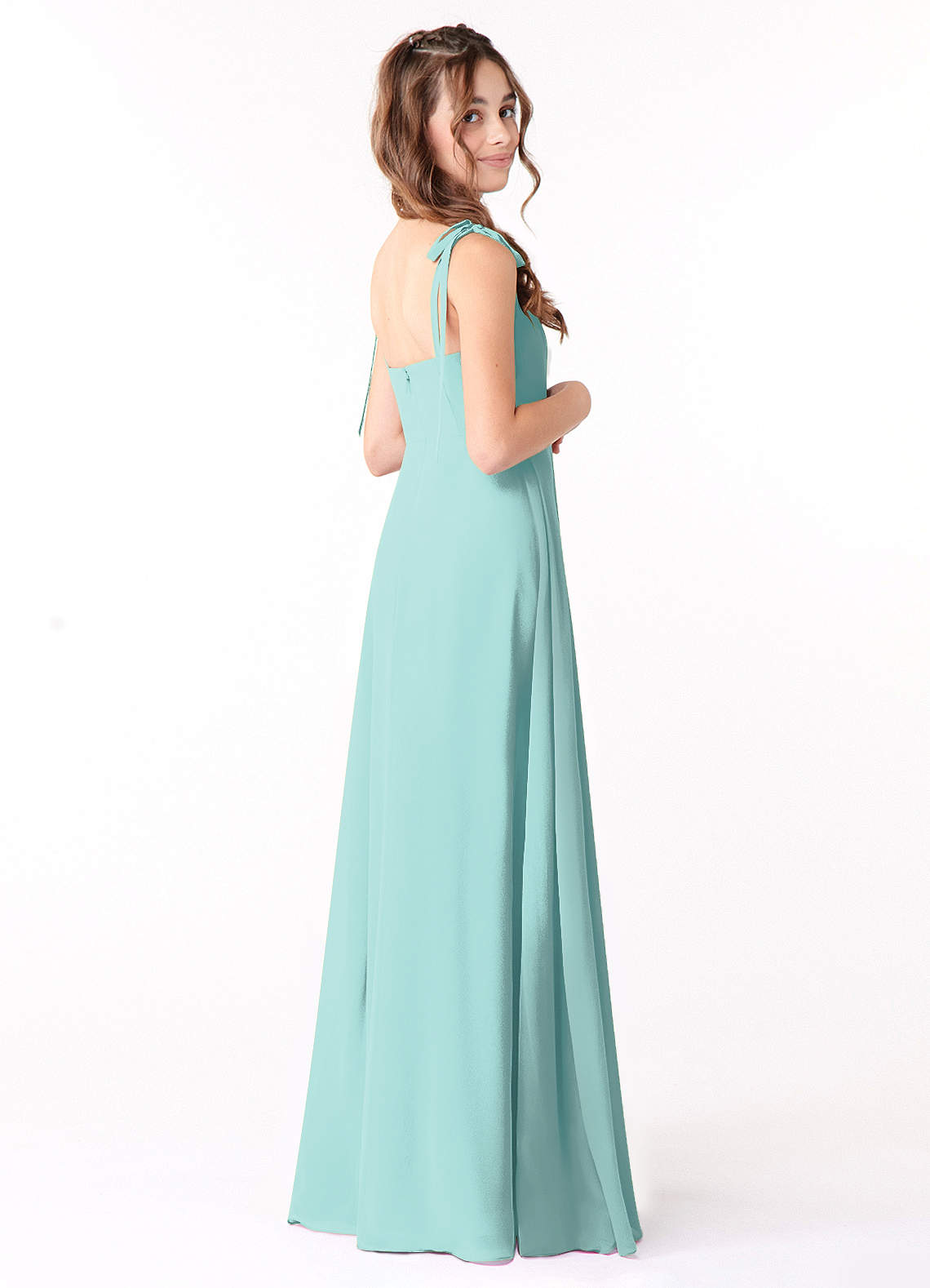 Azazie Rosey Junior Aqua A-Line Sweetheart Neckline Chiffon Dress image3